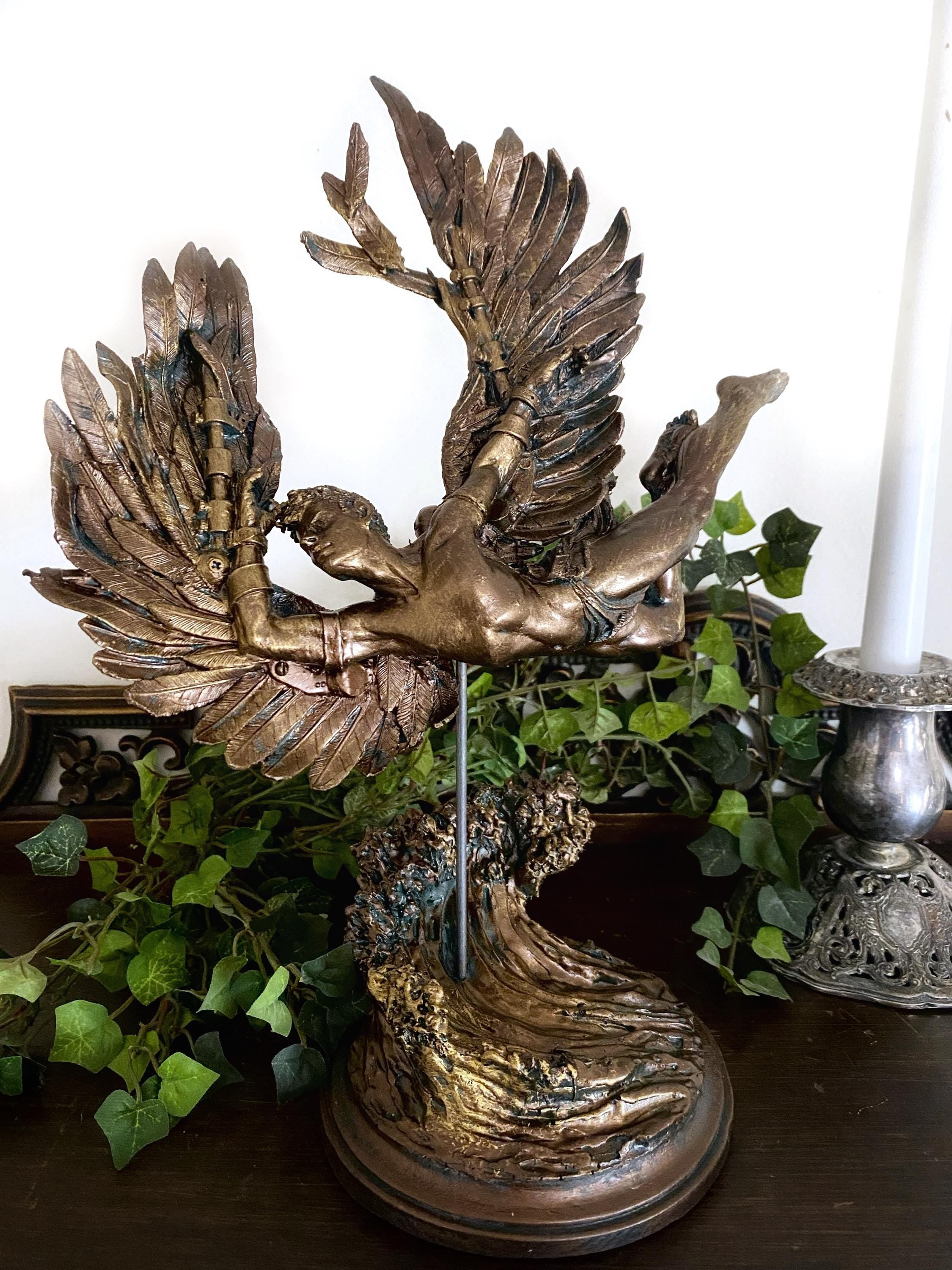 Flight of Icarus/ Fallen Angel Statue, Hand Painted Resin | Mythological Character Figurine | Myths and Legends Statue |Fantasy Art Decor