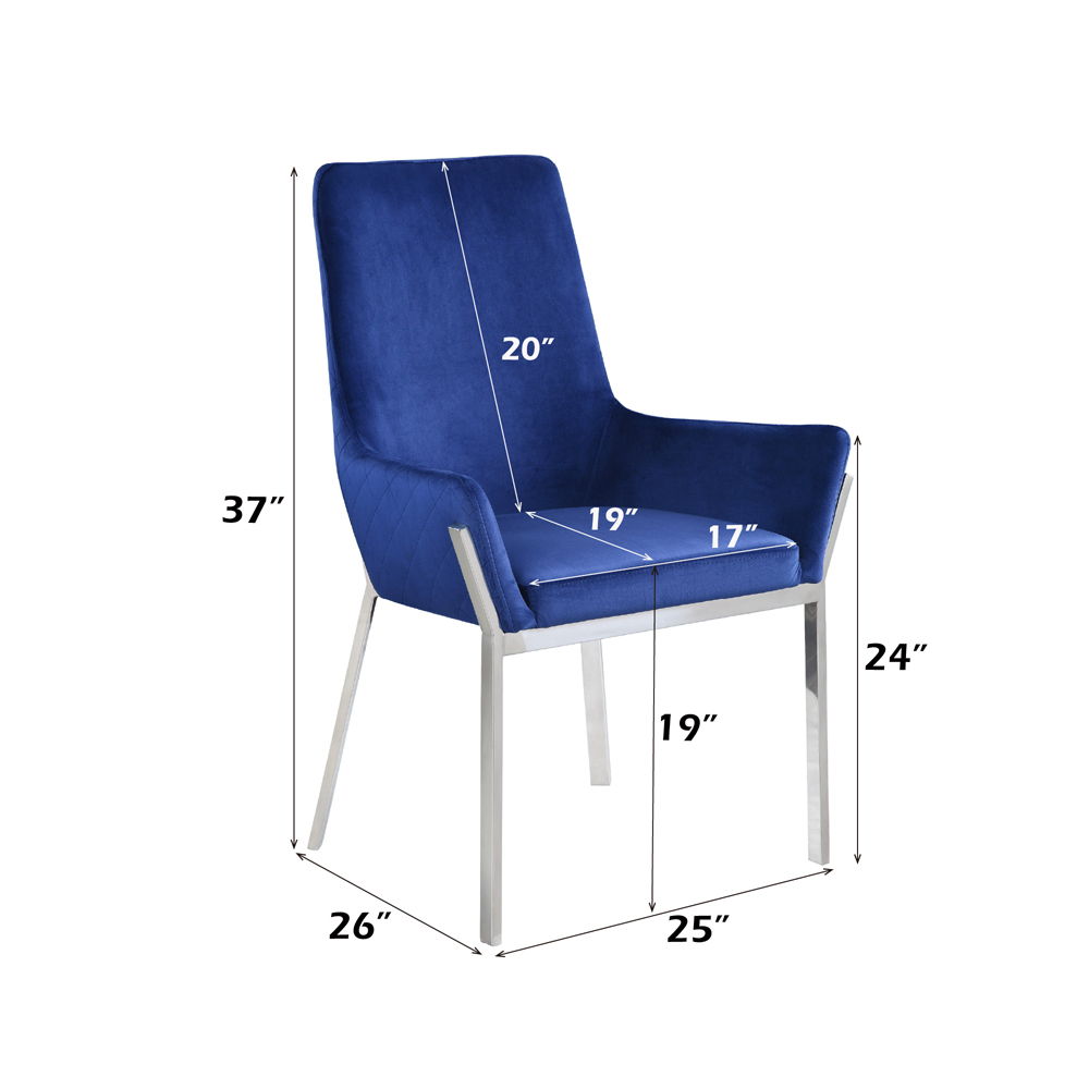 Cambrie - Side Chair (Set of 2) - Blue Velvet & Mirrored Silver