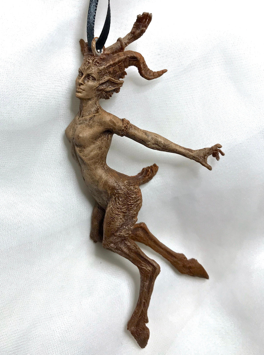 Faun Ornament, Hand Painted Resin Sculpture | Mythical Forest Creature Figurine | Woodland Female Satyr Ornament for Fantasy Art Decor