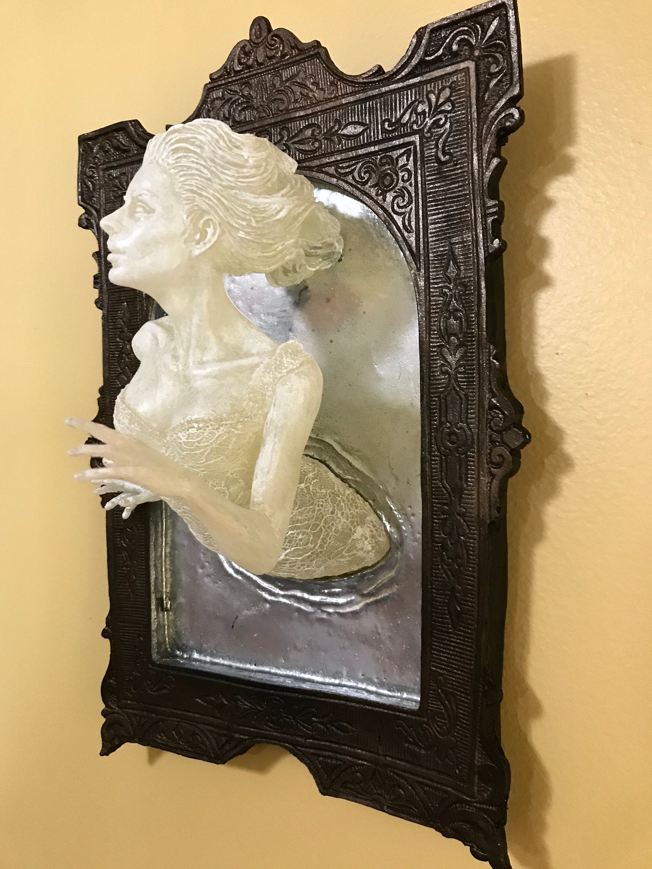Ghost in the Mirror Wall Plaque,  Large Version, Resin |Victorian Gothic Haunted Wall Art |Gift for Halloween and Spooky Home Decor