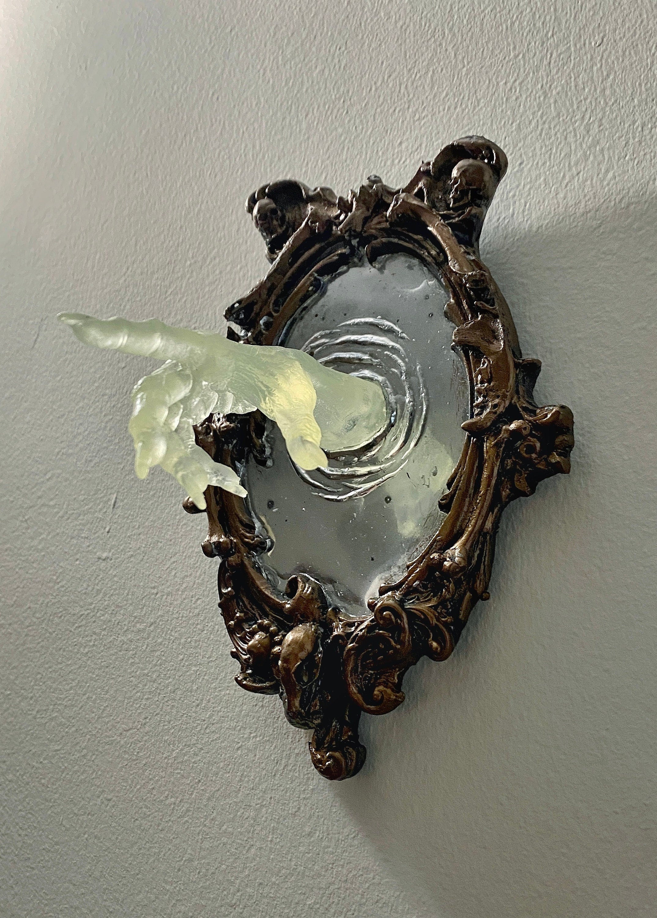 Spectral Hand Wall Plaque, Glow in the Dark Resin | Victorian Gothic Haunted Wall Art |Ghost Hand Gift for Halloween, Spooky Home Decor
