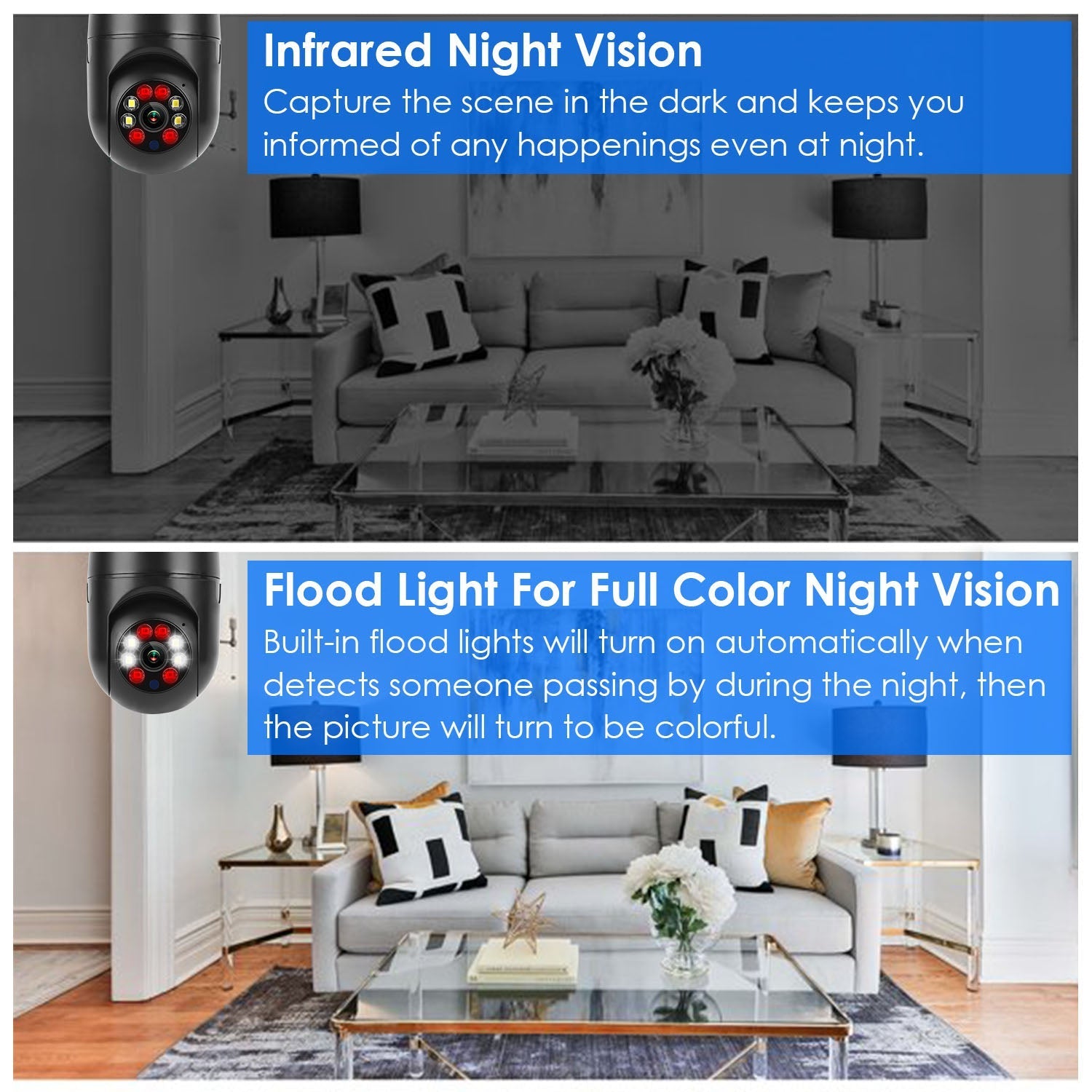 E27 WiFi Bulb Camera 1080P FHD WiFi IP Pan Tilt Security Surveillance Camera with Two-Way Audio Night Vision Motion Detection Function APP Control