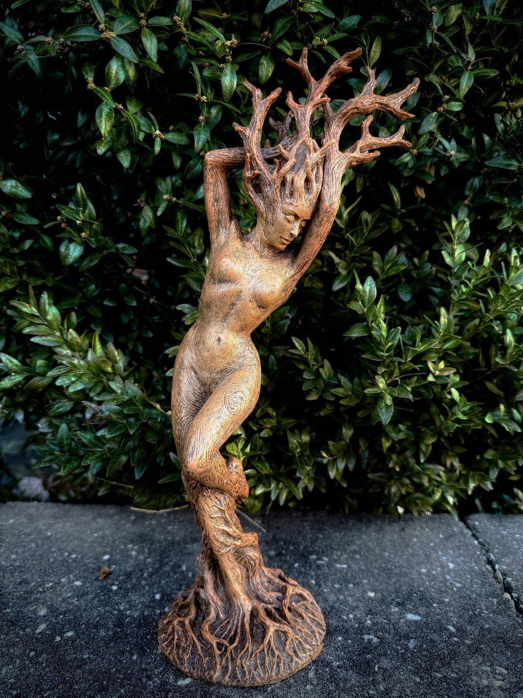 Dryad Statue, Hand Painted Resin Sculpture | Mythical Forest Creature Figurine |14” Woodland Goddess Altar Statue for Fantasy Art Decor