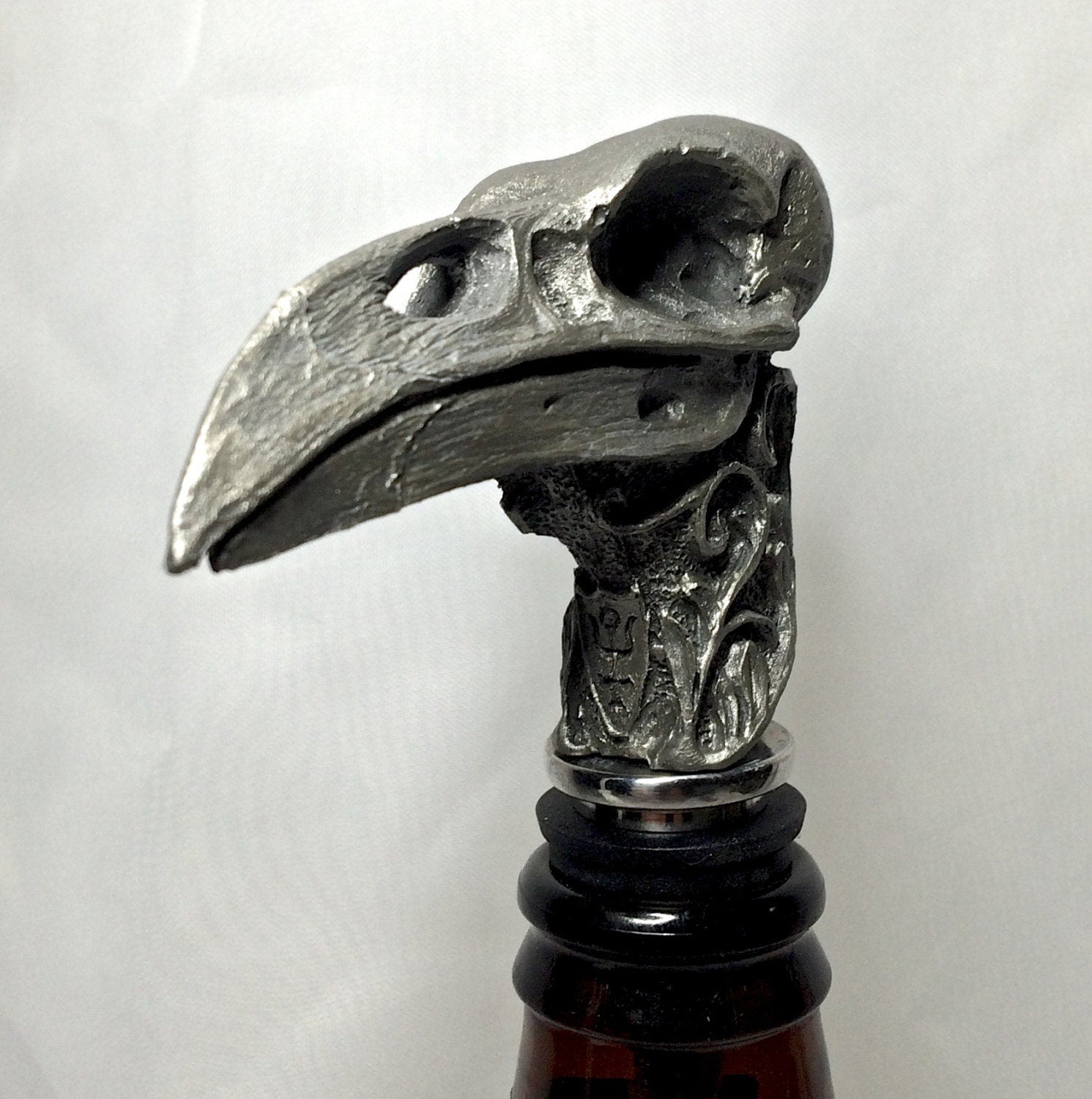Raven Skull Winestopper, Hand Sculpted Resin | Gothic Art Barware | Raven Crow Skull Bottle Stopper, Gothic Wine Gift and Home Decor