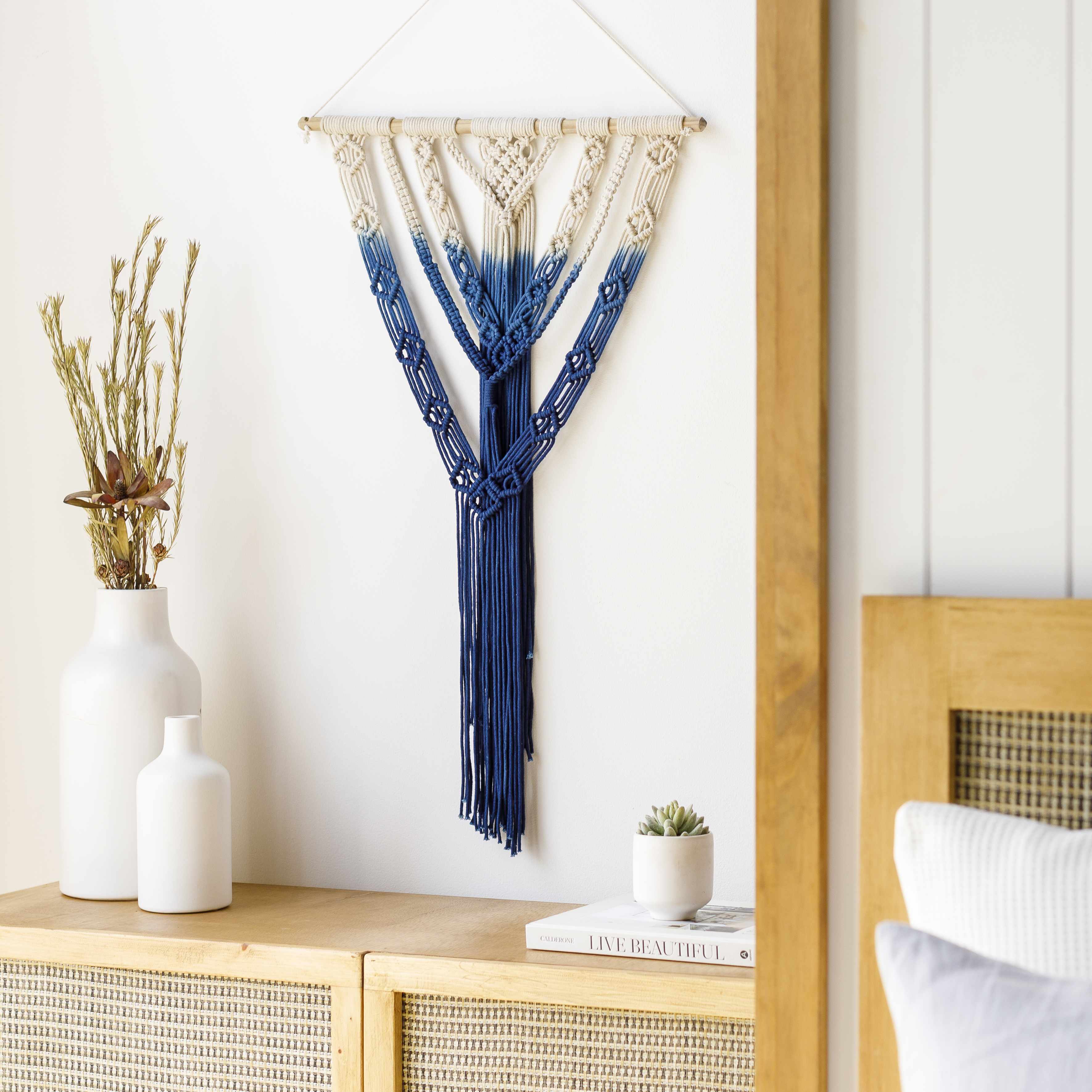 Dancalan Cream & Blue Macrame Wall Art - Clearance