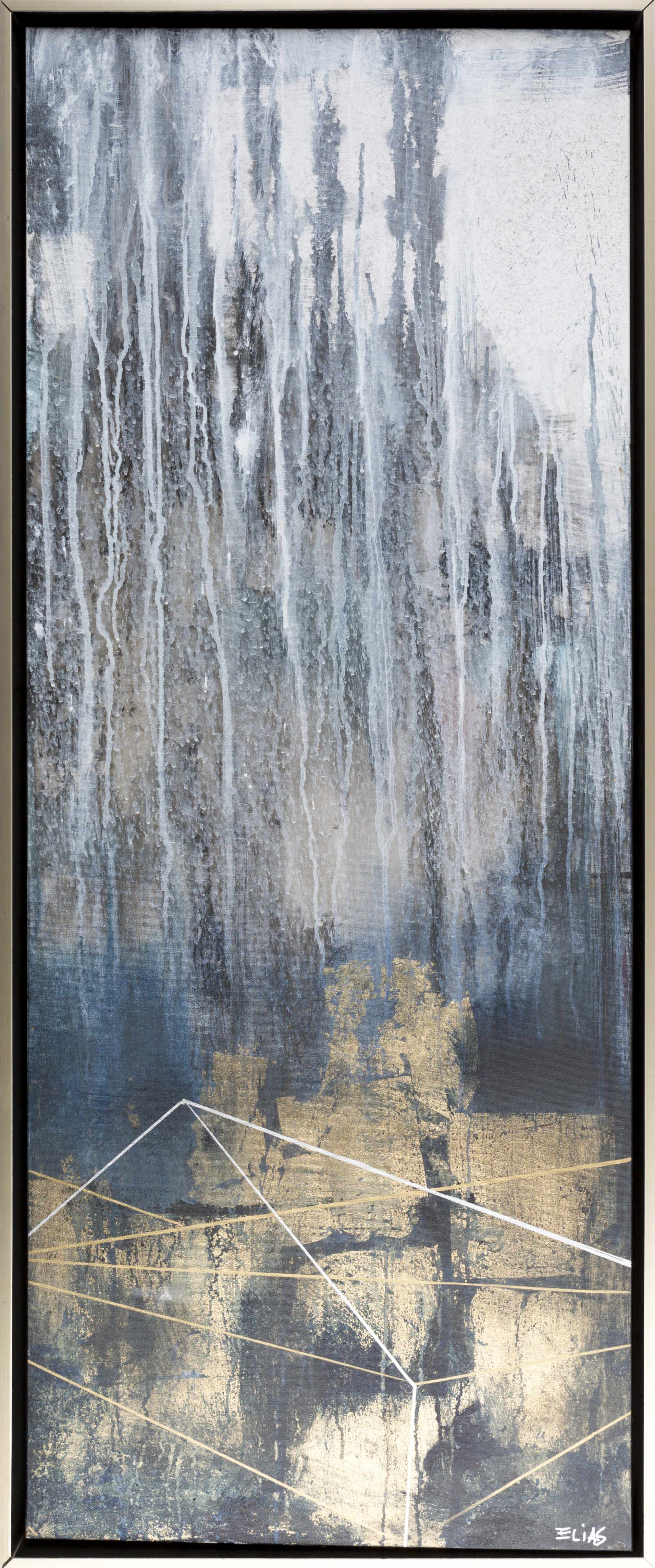 Darmstadt Abstract Gold and Blue Canvas Wall Art - Clearance