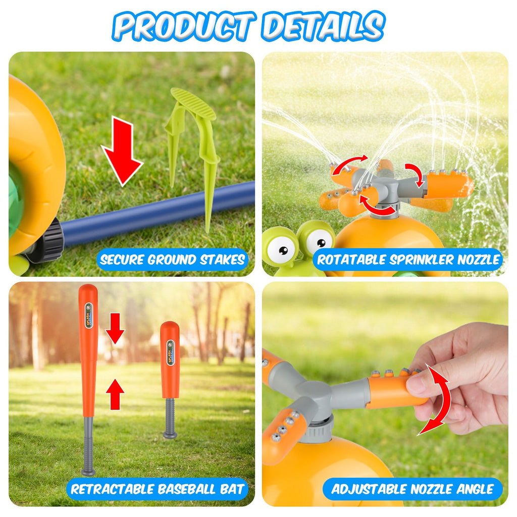 2 In 1 Snail Water Sprinkler Baseball Toy With 2 Sprinkler Nozzles 360¡ Rotating Spray Baseball Sprinkler Summer Water Toy For 4-8Years Old Boys Girls