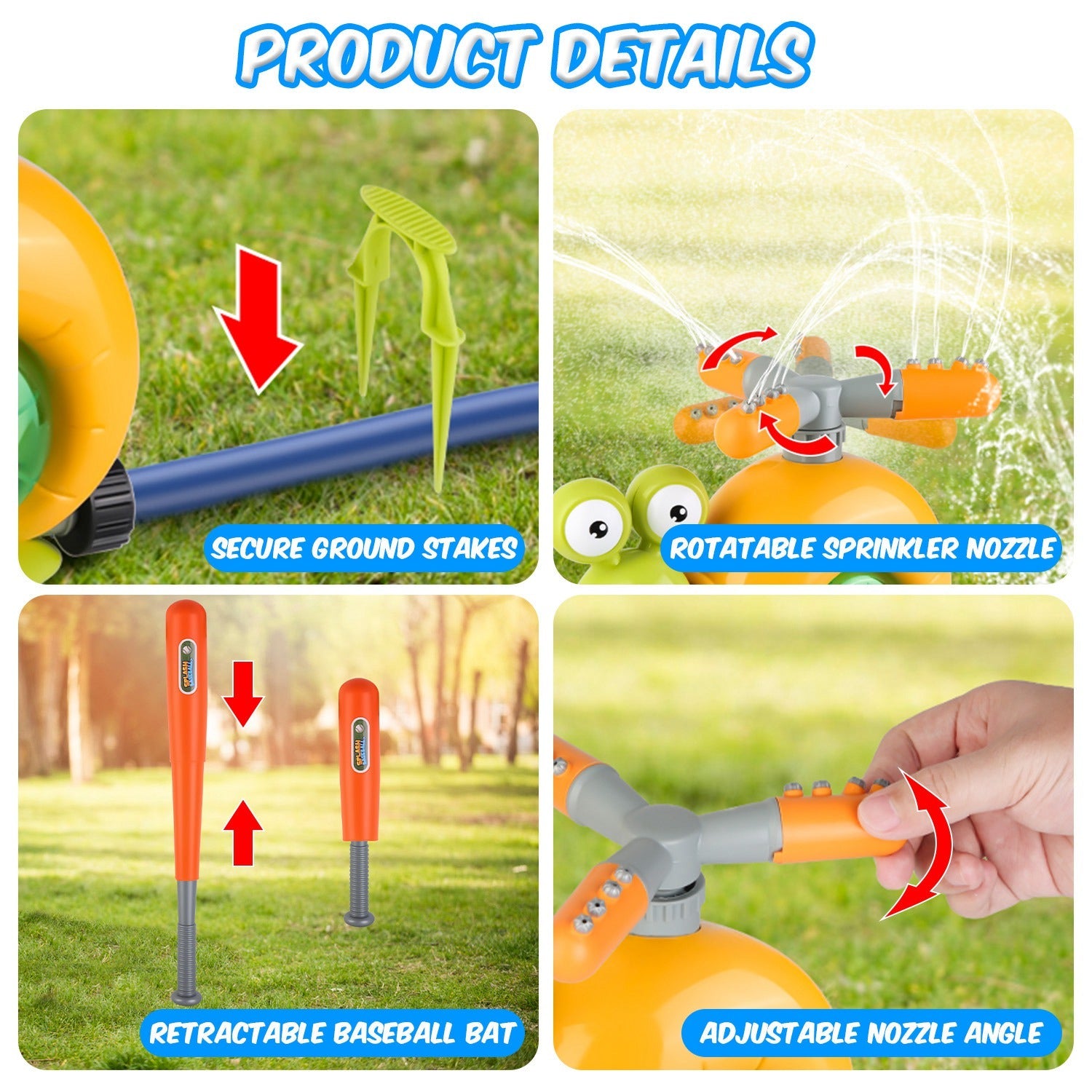 2 In 1 Snail Water Sprinkler Baseball Toy With 2 Sprinkler Nozzles 360¡ Rotating Spray Baseball Sprinkler Summer Water Toy For 4-8Years Old Boys Girls