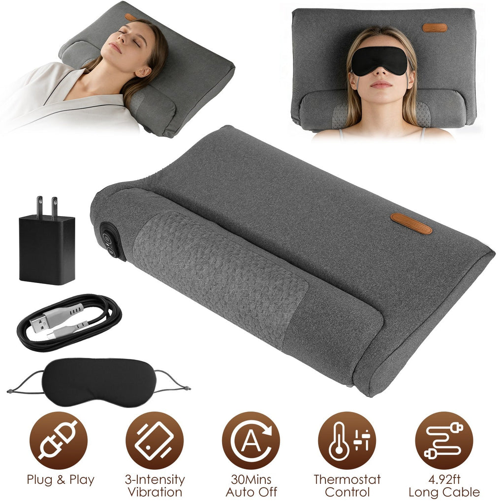 Neck Massager Pillow Ergonomic Massager Memory Foam Pillow with 3-Level Heating 3-Intensity Vibration 30Min Timer for Neck Back Shoulder Pain Relief