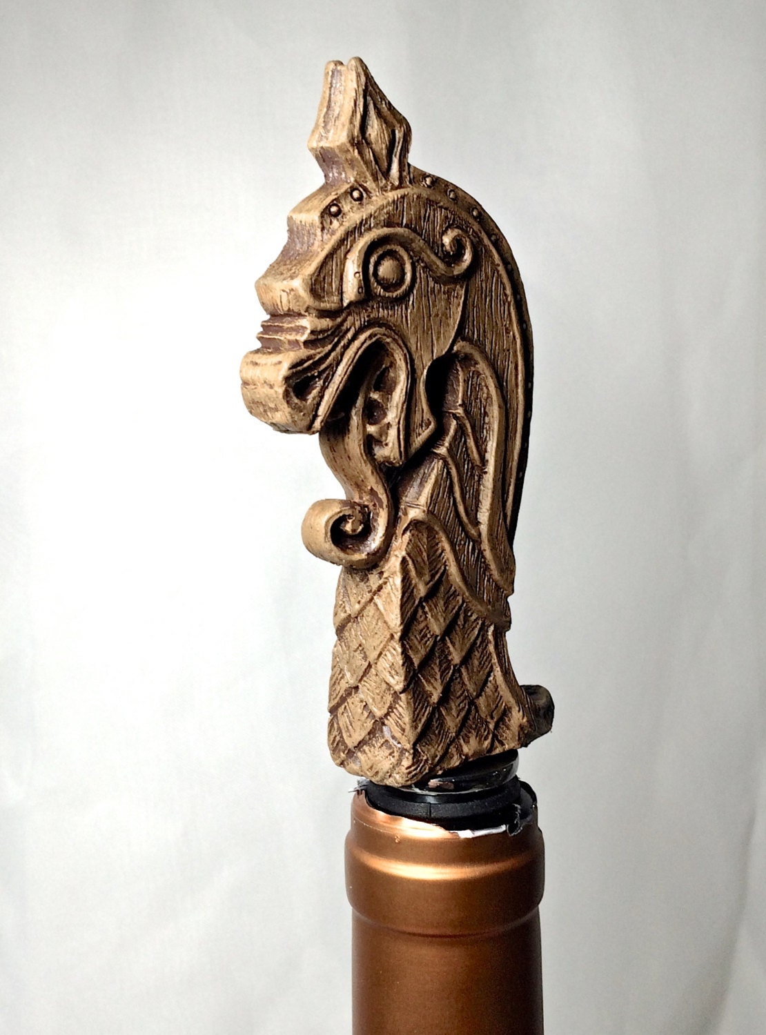 Viking Ship Dragon Winestopper, Hand Sculpted Resin, Medieval Norse Art Barware |Mythic Viking Bottle Stopper |Fantasy Wine and Barware Gift