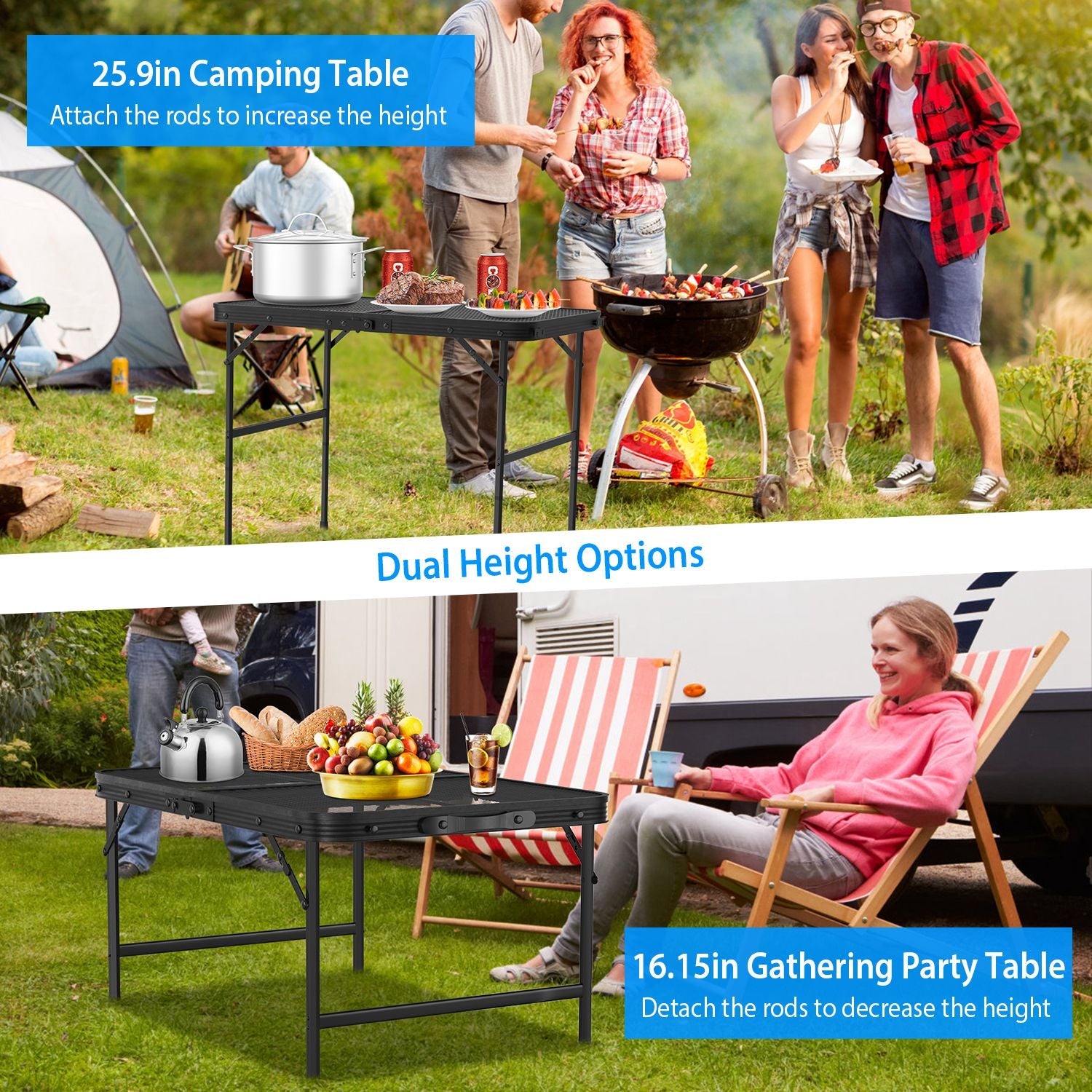 Foldable Camping Table – Height-Adjustable Aluminum Grill Stand