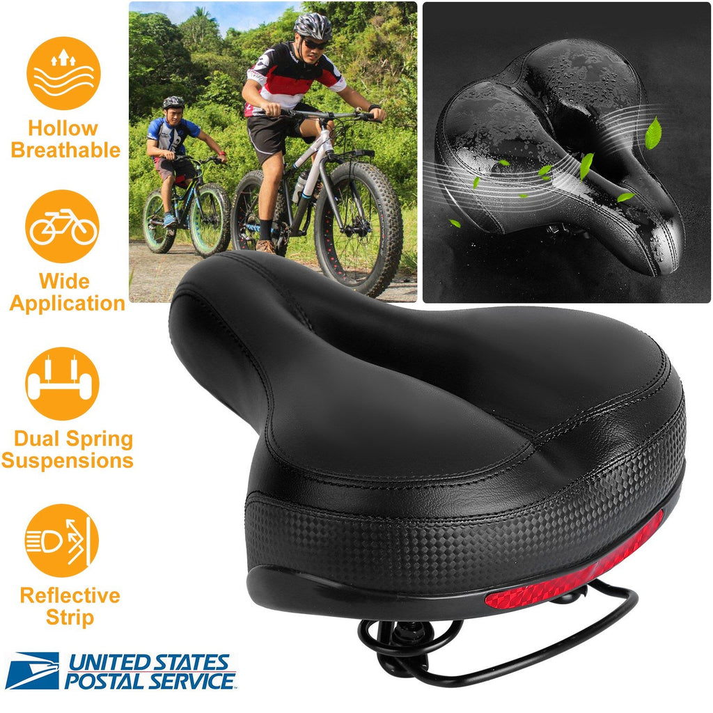 Bike Seat Water-Resistant Comfortable Bicycle Padded Saddle Wear Resistant Hollow Leather  _x000B__x000B_Seat Cushion w/ Dual Springs Reflective Strip for Mountai