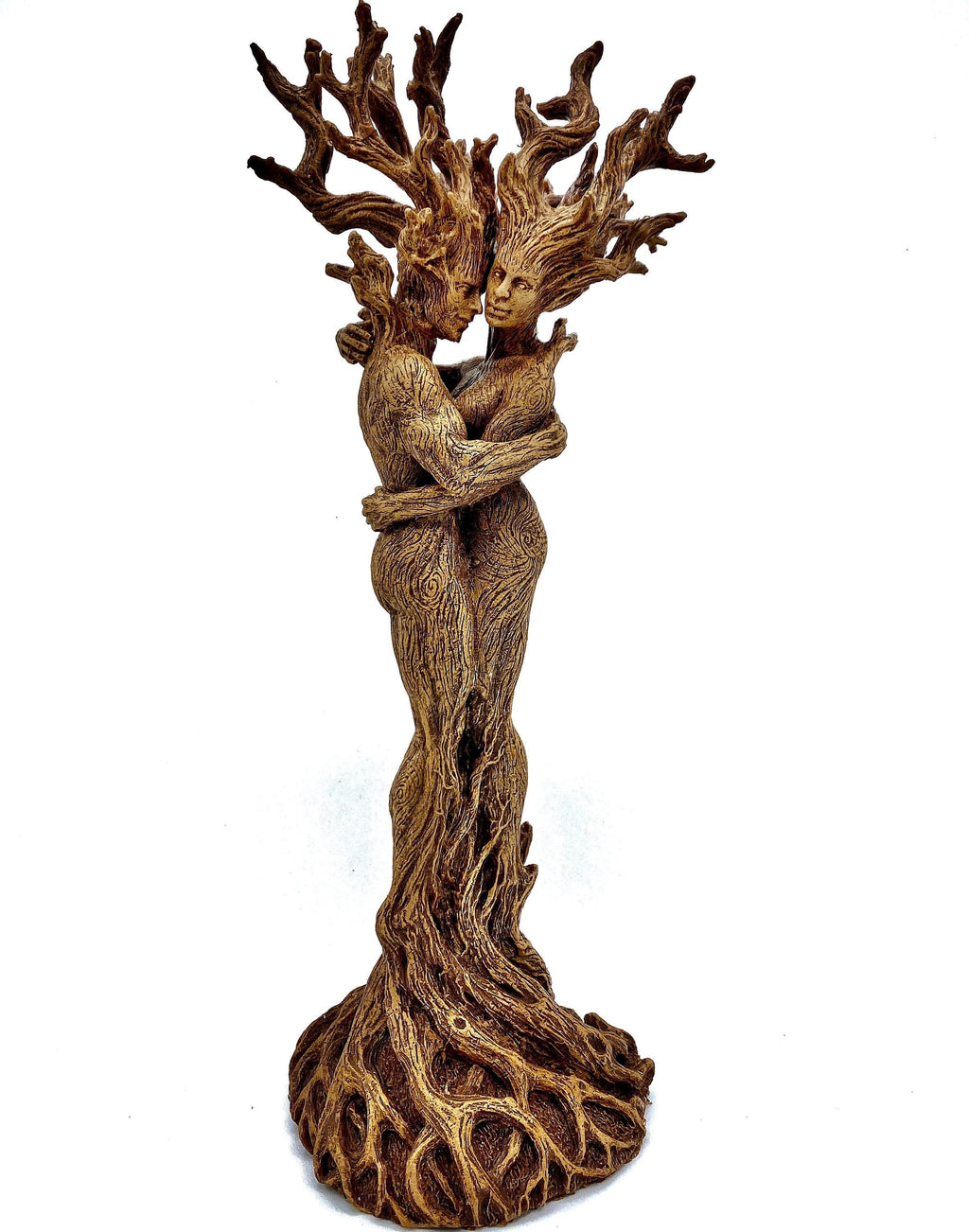 Amor Silvanus: Embracing Dryads Statue | Mythical Forest Creature Figurine | Woodland Tree Spirit Couple, Fantasy Art Home Decor