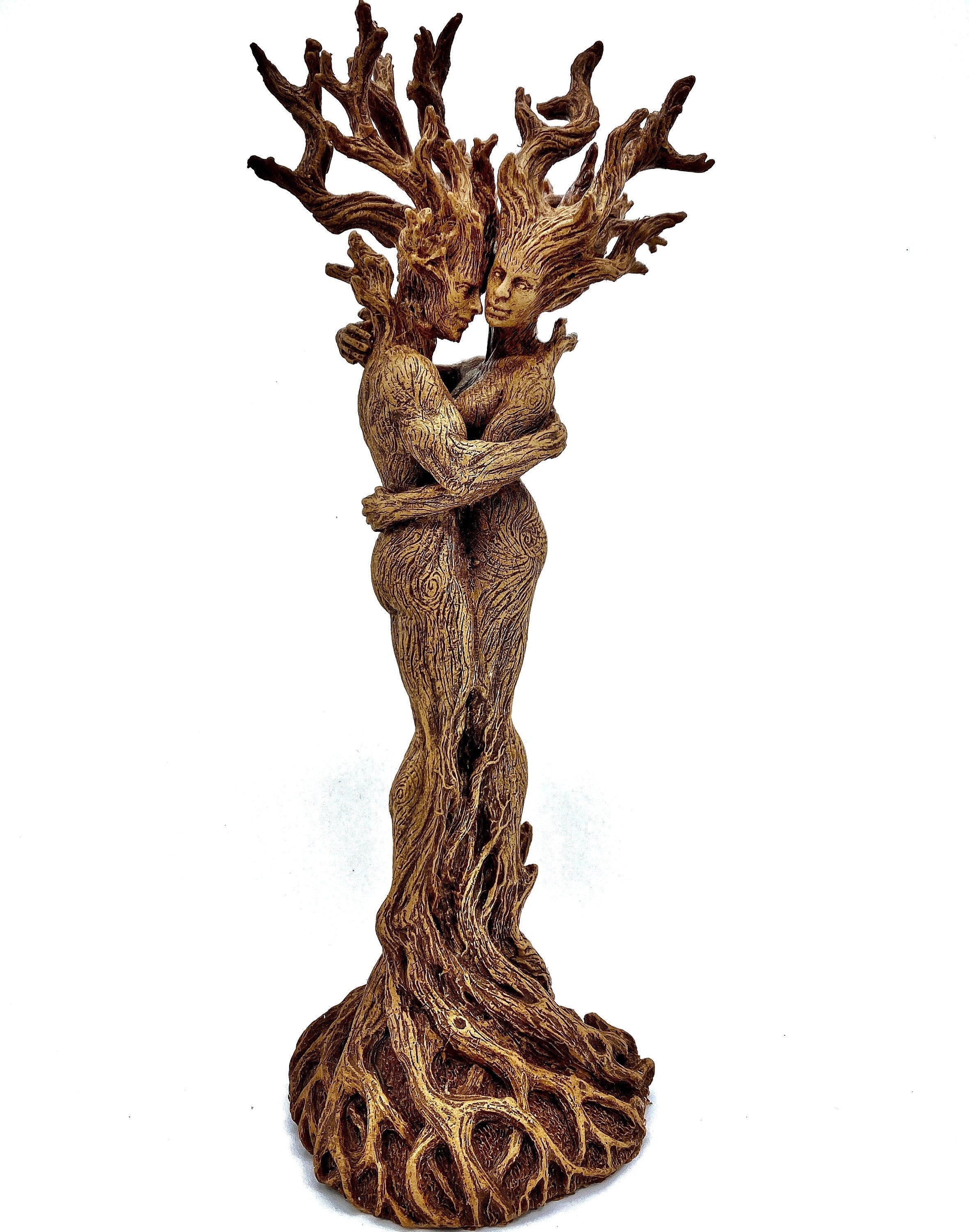 Amor Silvanus: Embracing Dryads Statue | Mythical Forest Creature Figurine | Woodland Tree Spirit Couple, Fantasy Art Home Decor