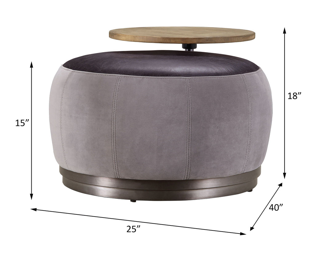Decapree - Ottoman - Antique Slate Top Grain Leather & Gray Velvet