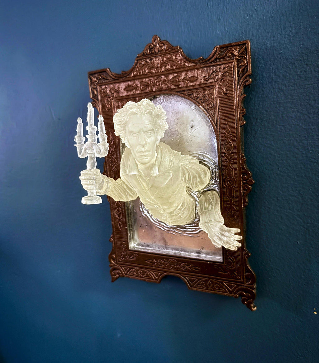 Ghost in the Mirror Wall Plaque Pair, Glow in the Dark Resin | Victorian Gothic Haunted Wall Art |  Gift for Halloween and Spooky Home Decor