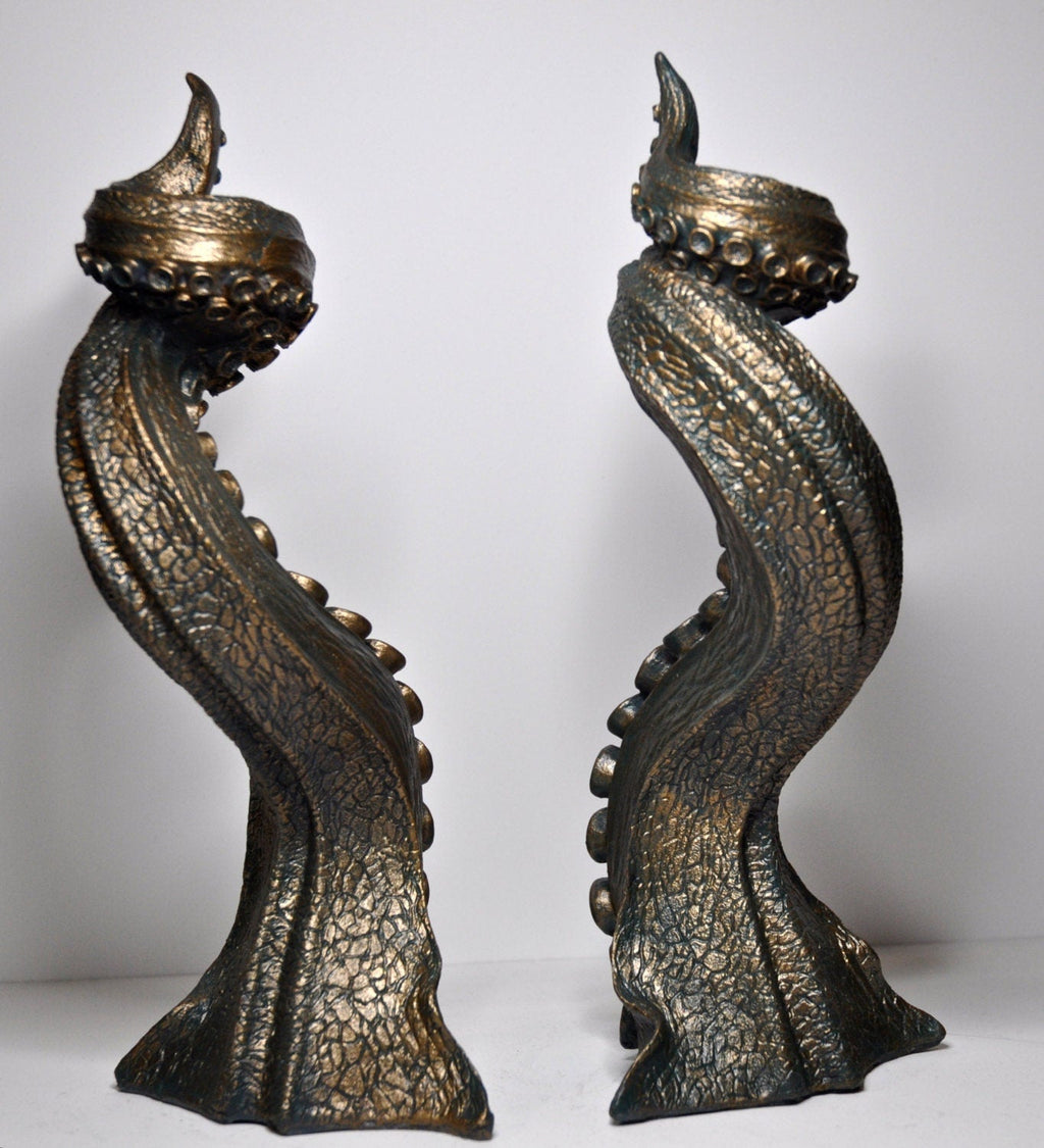 Tentacle Candlestick Holder,Pair, Hand Sculpted Resin | Octopus Lovecraftian Tentacle Candle for Nautical Gift and Gothic Home Decor