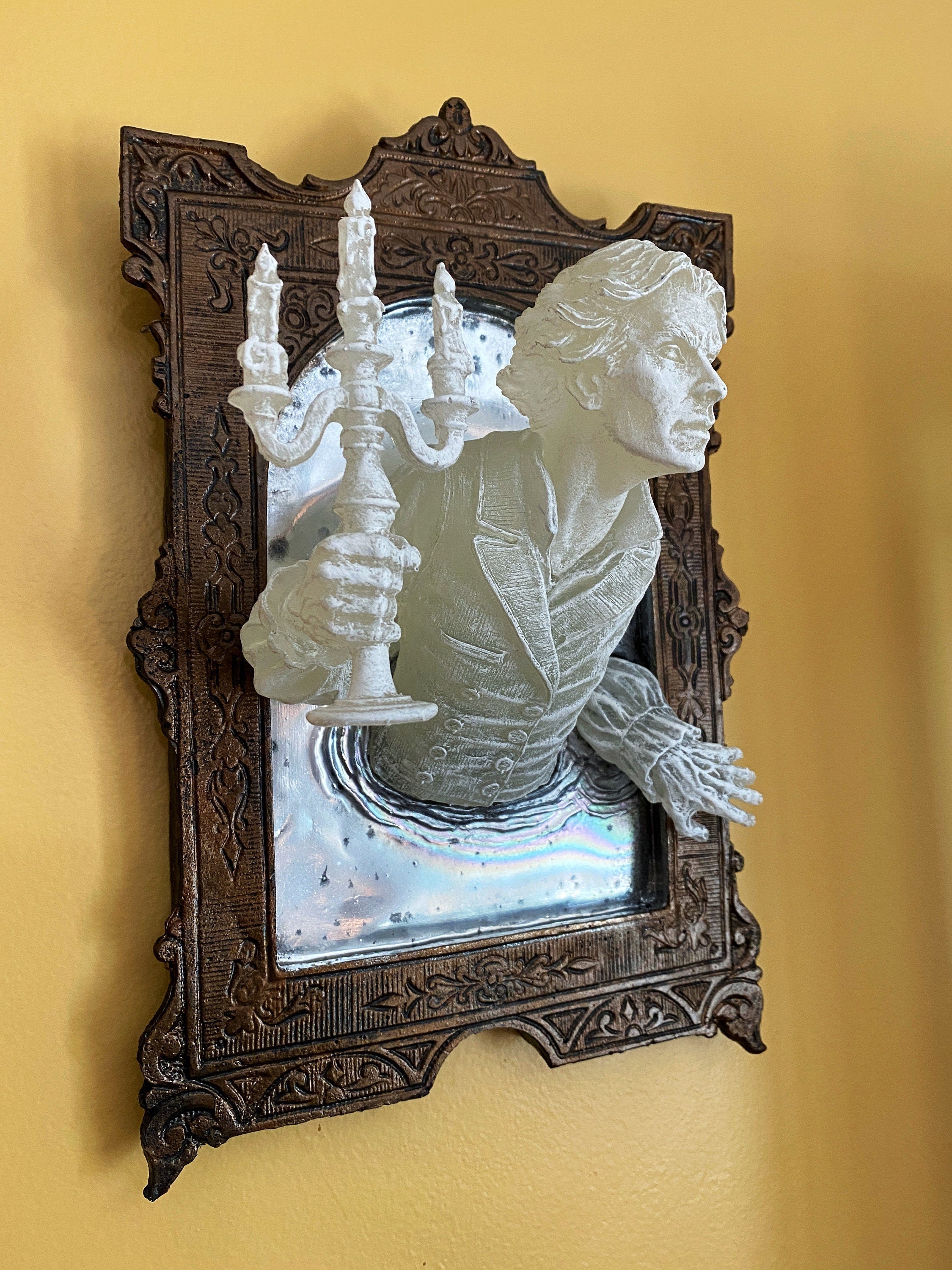 Gentleman Ghost in the Mirror Wall Plaque, Large Version, Resin| Victorian Haunted Gothic Wall Art | for Halloween and Spooky Home Decor