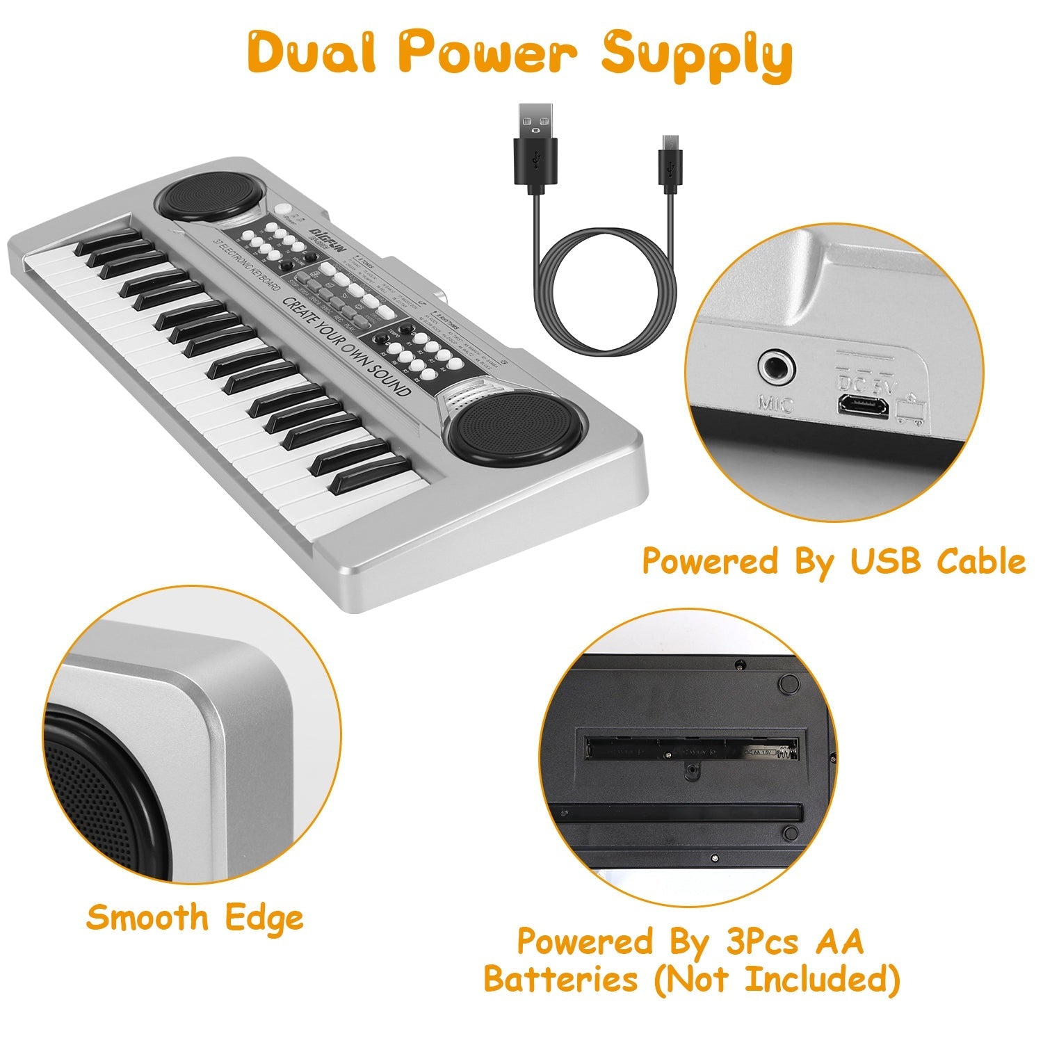 37 Keys Digital Music Electronic Keyboard Electric Piano Musical Instrument Kids Learning Keyboard with Microphone for 3-10 Year Old Kids Girls Boys