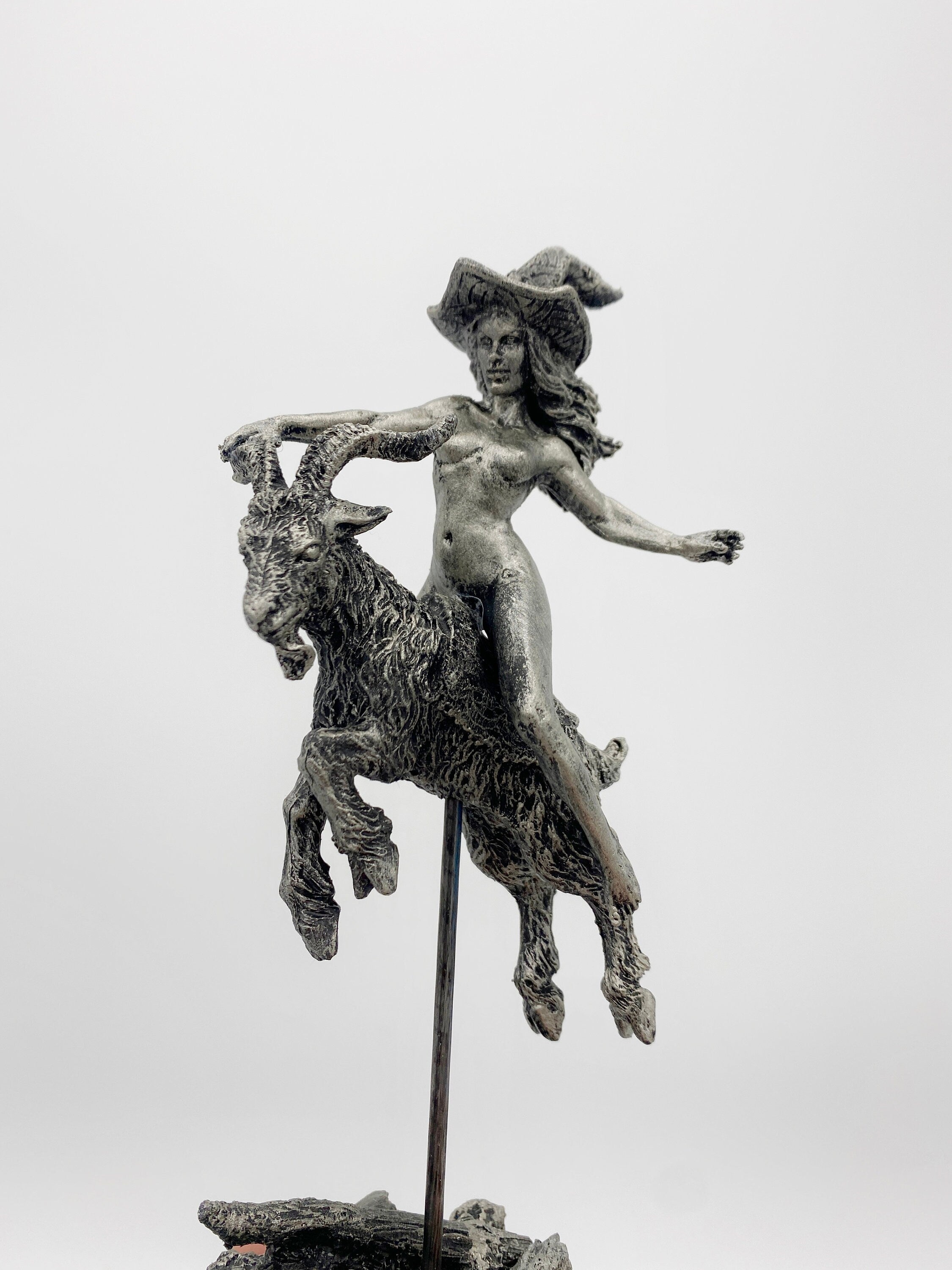 Witch’s Sabbath: Goat Rider Statue, Hand Painted Resin Sculpture | Pagan Folklore Witchcraft Figurine | Witchy Art for Gothic Home Decor