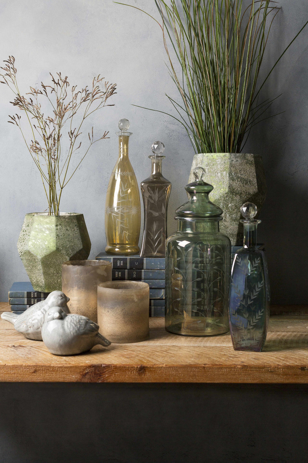 Stewartville Green Etched Glass Jar - Clearance