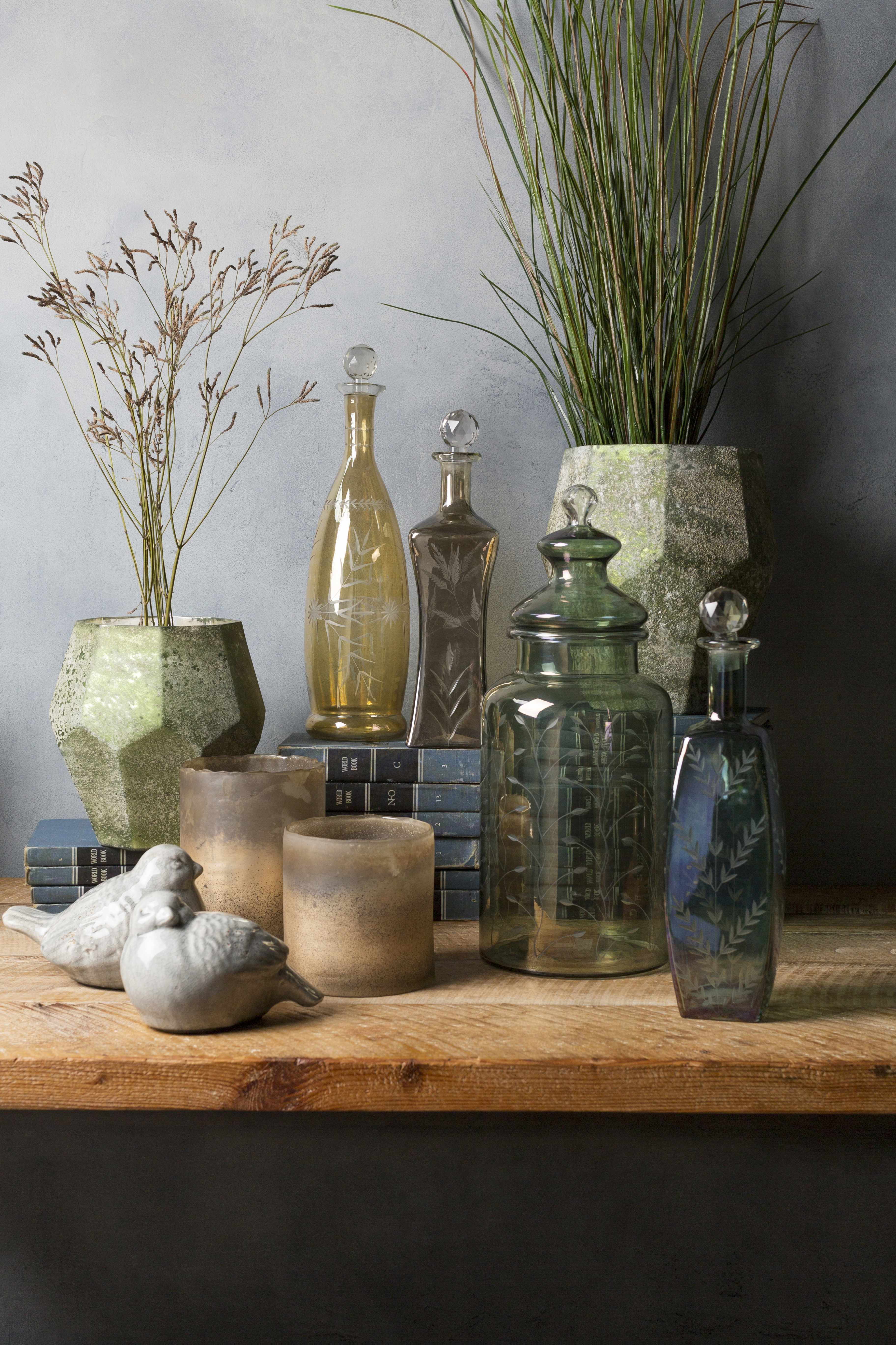 Stewartville Green Etched Glass Jar - Clearance
