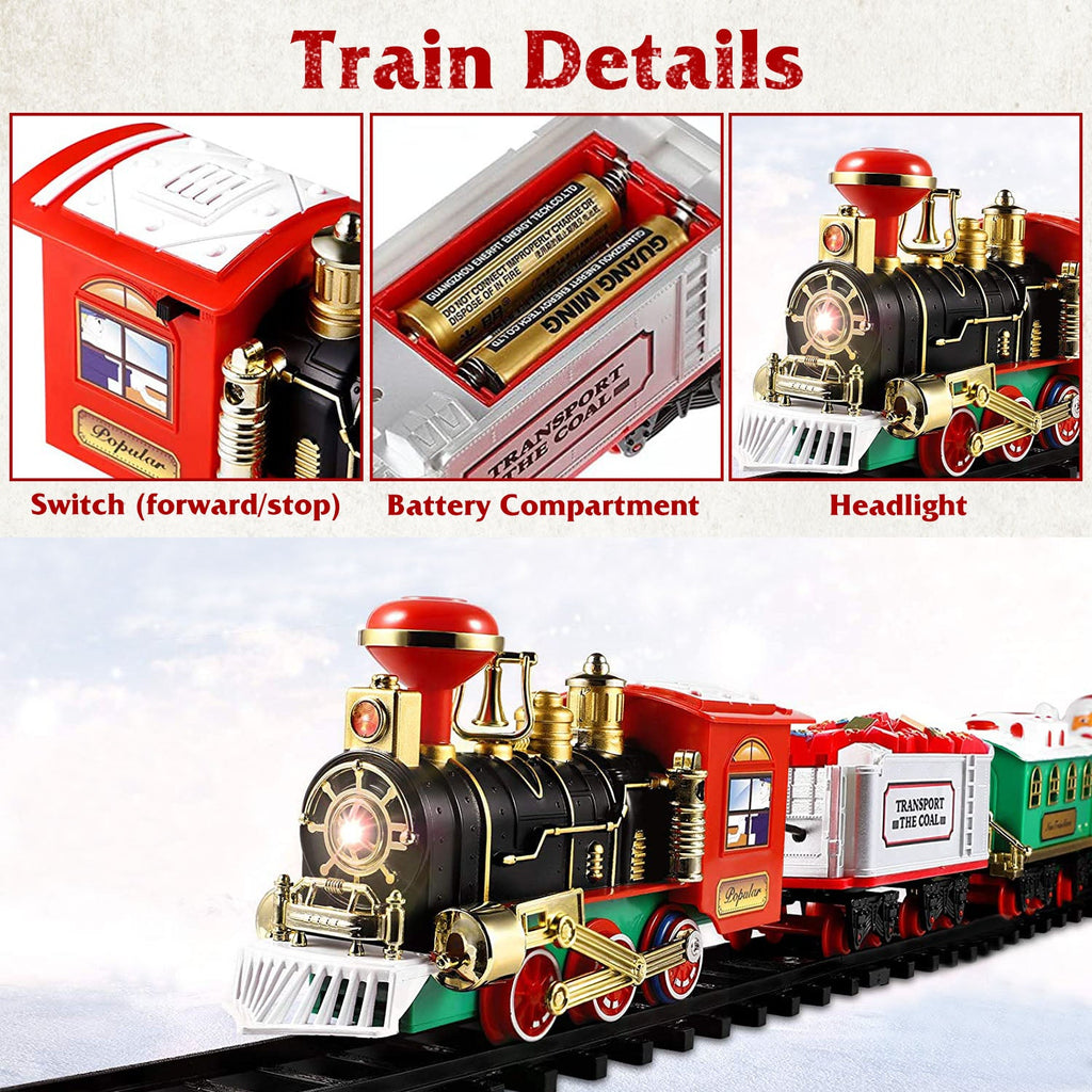 Electric Train Set Kid Toy Xmas Steam Train Kit Tree Surround Track Battery Operated with Sound Light Santa Claus Christmas Gift