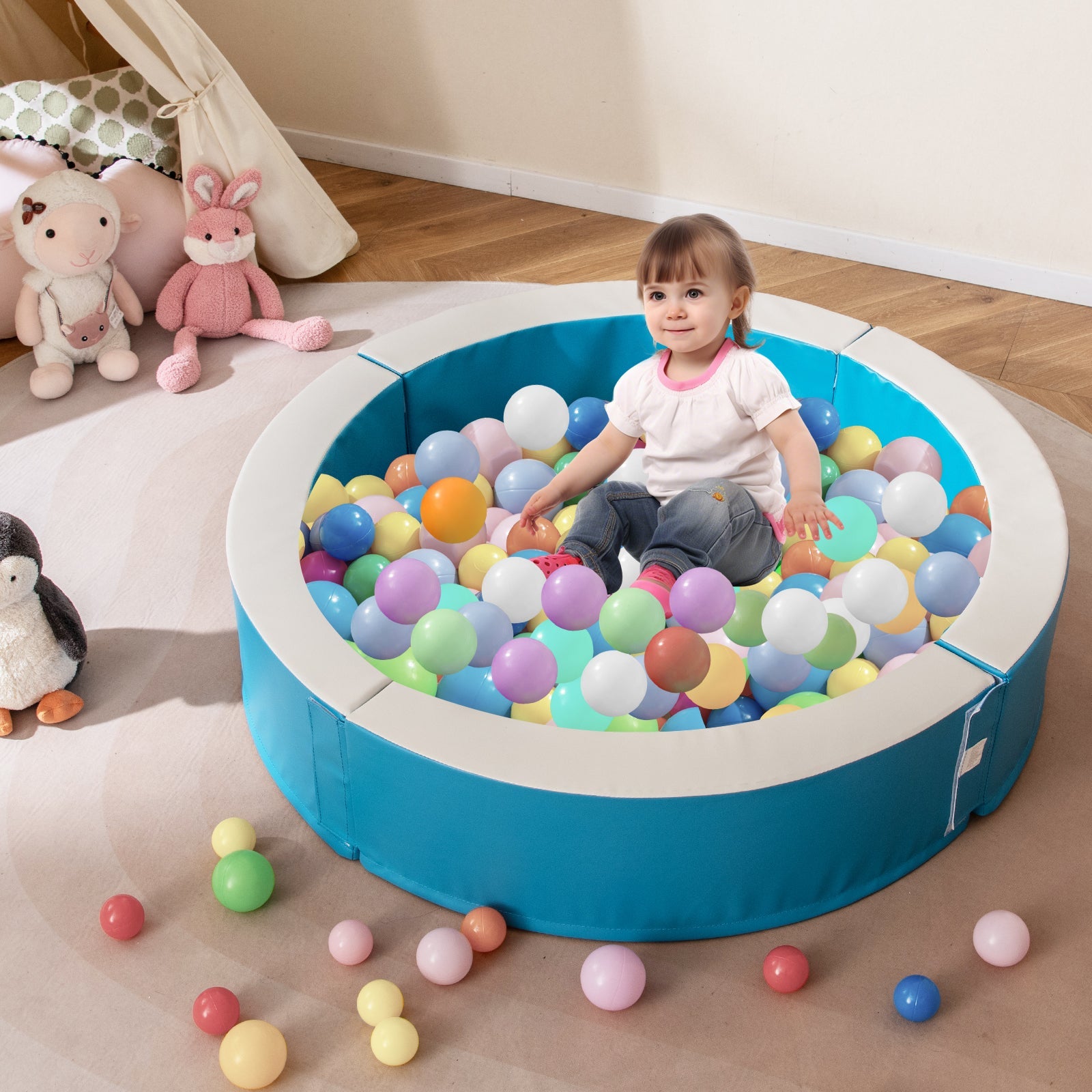 Detachable Foam Ball Pit with 50 Colorful Ocean Balls-Blue