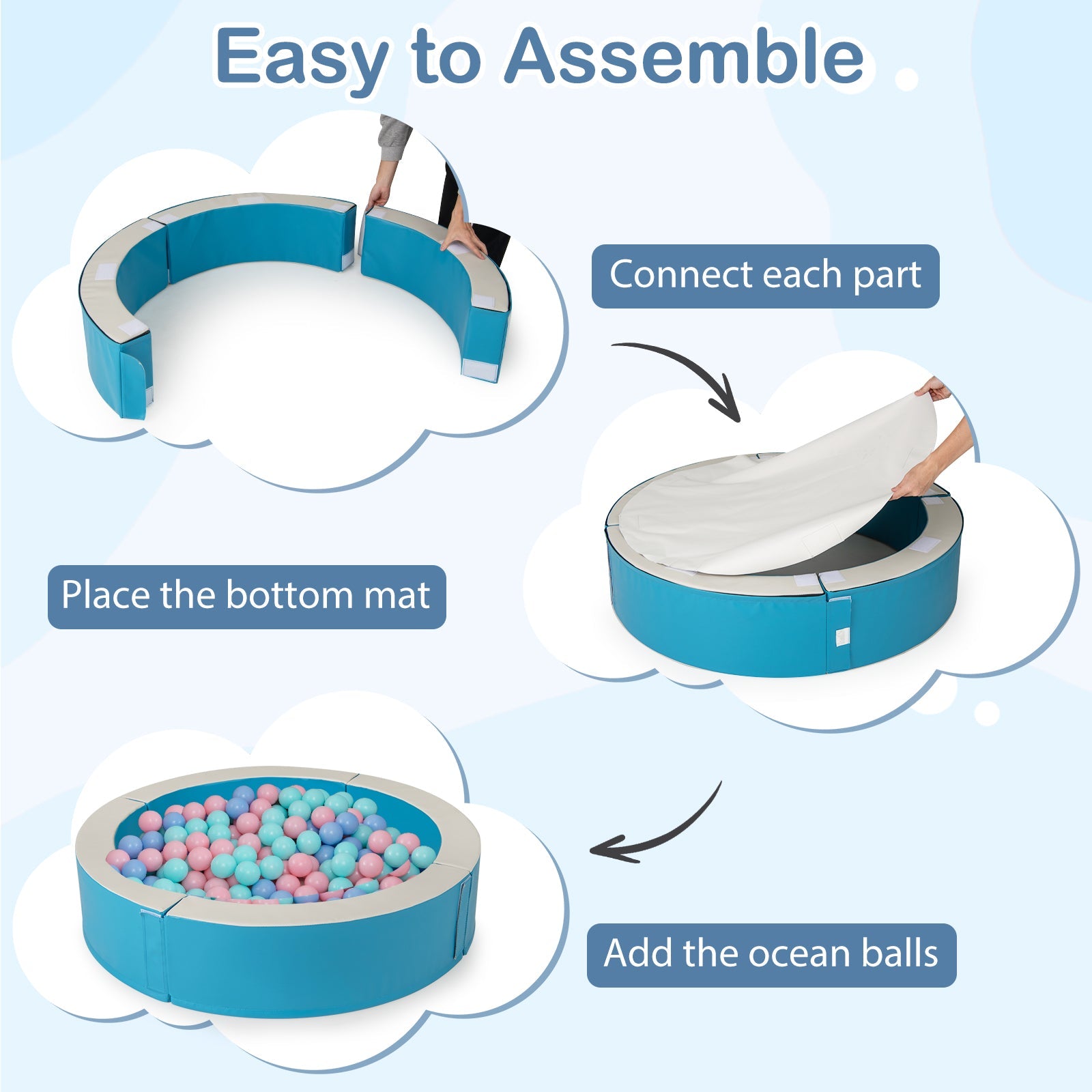 Detachable Foam Ball Pit with 50 Colorful Ocean Balls-Blue