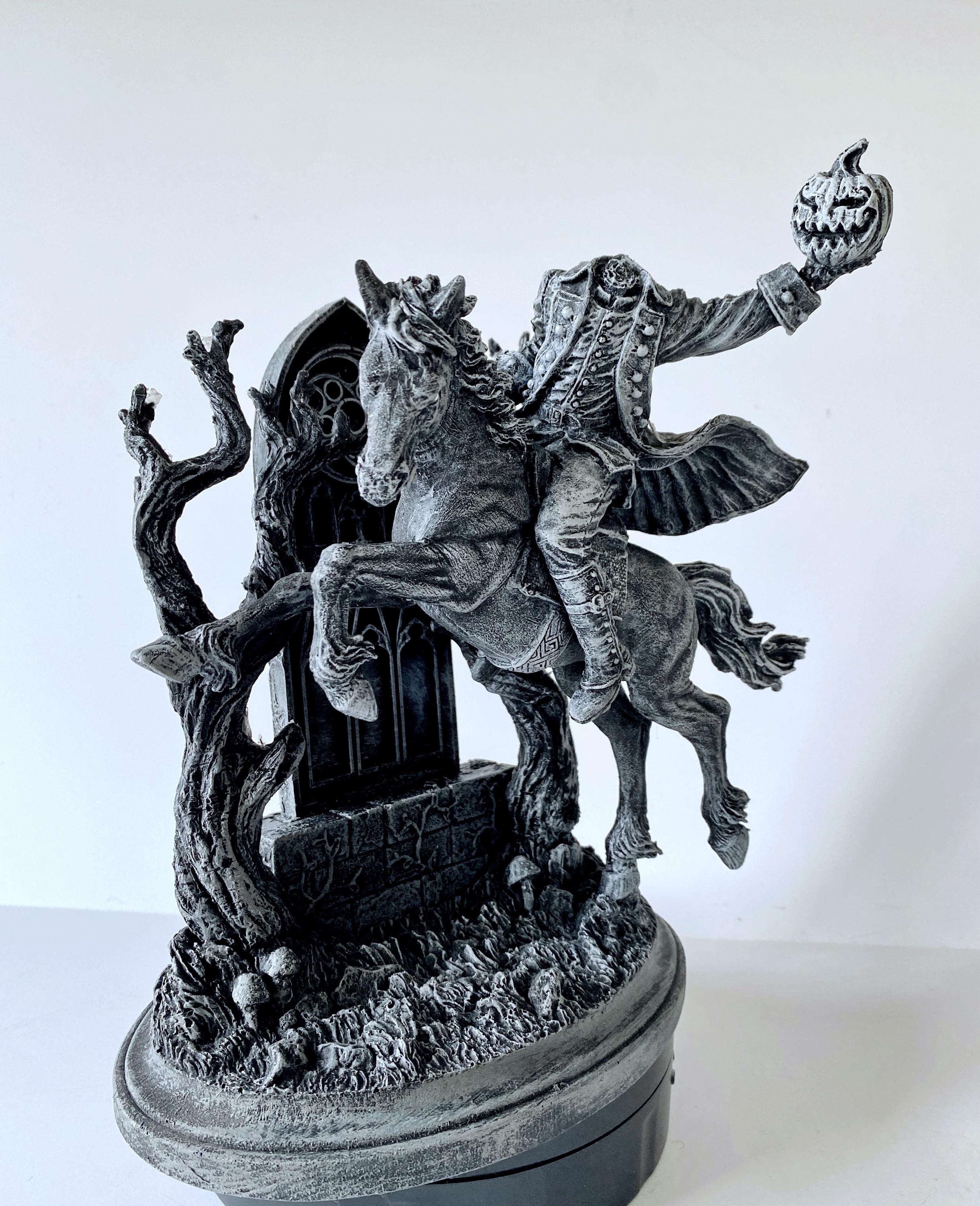 Headless Horseman Riding Statue, Hand Painted Resin Sculpture | Gothic Legend of Sleepy Hollow Figurine | Dark Folklore Art for Spooky Decor