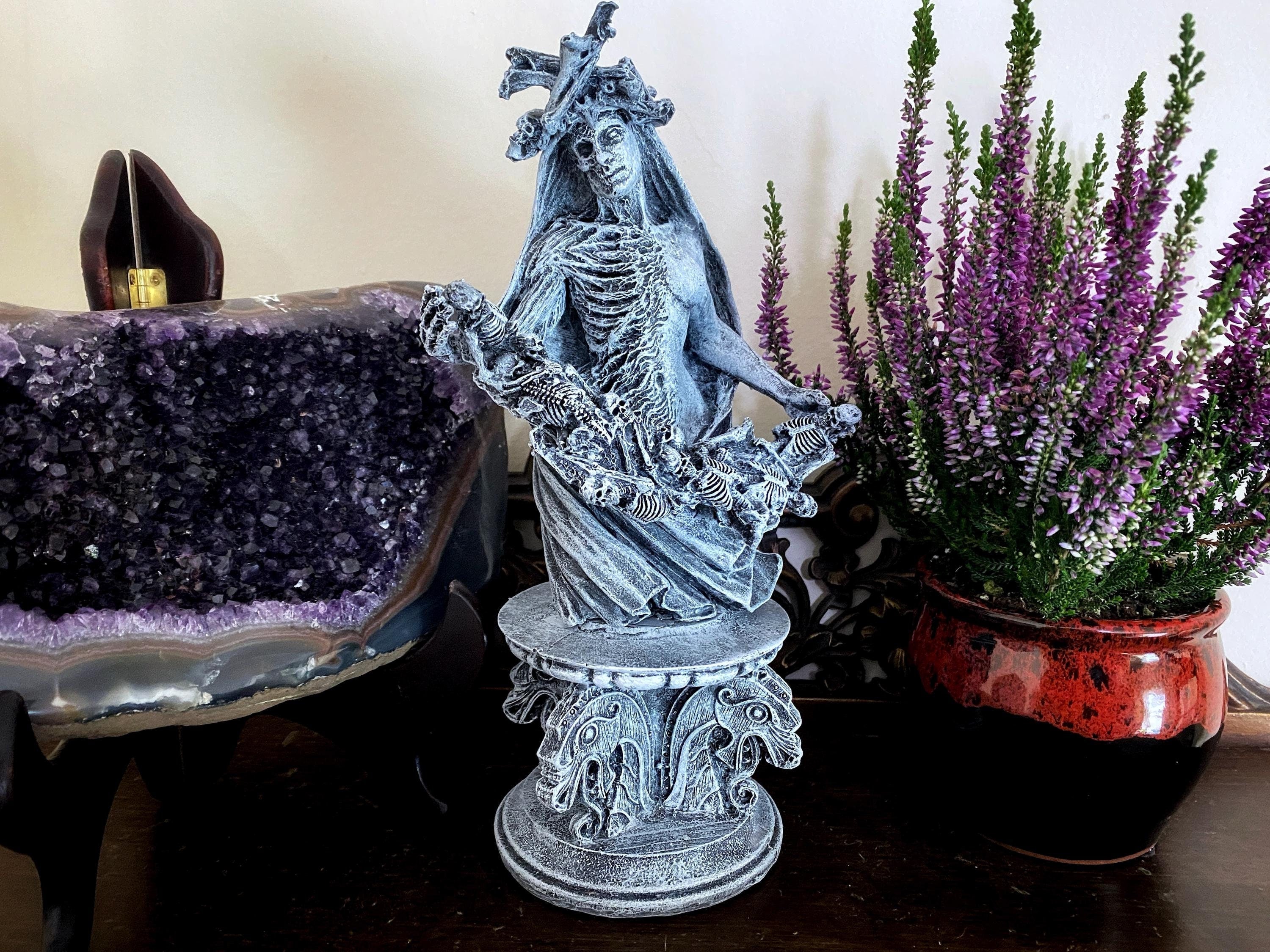 Hel, Goddess of Death and the Underworld Bust, Hand Painted Resin Sculpture | Pagan Goddess Figurine | Altar Statue for Gothic Home Decor
