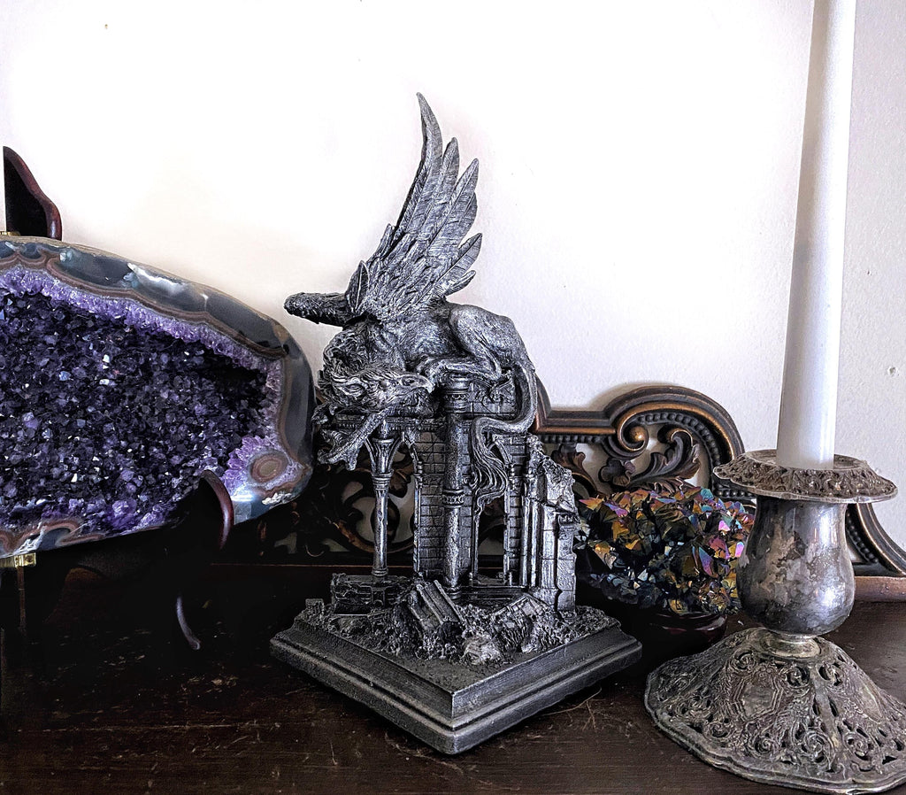 Griffin Statue, Hand Painted Resin Sculpture | Mythical Creature Figurine | Unique Legendary Guardian Spirit Figurine. Fantasy Art Decor