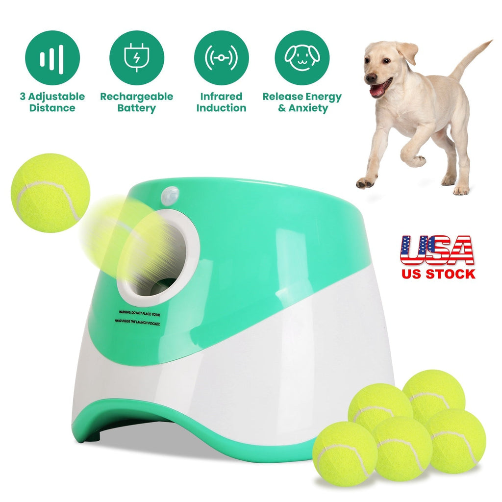 Automatic Dog Ball Launcher Included 6 Tennis Balls Dog With 3 Adjustable Launch Distance Interactive Ball Thrower Fetch Machine For Small Medium Dogs