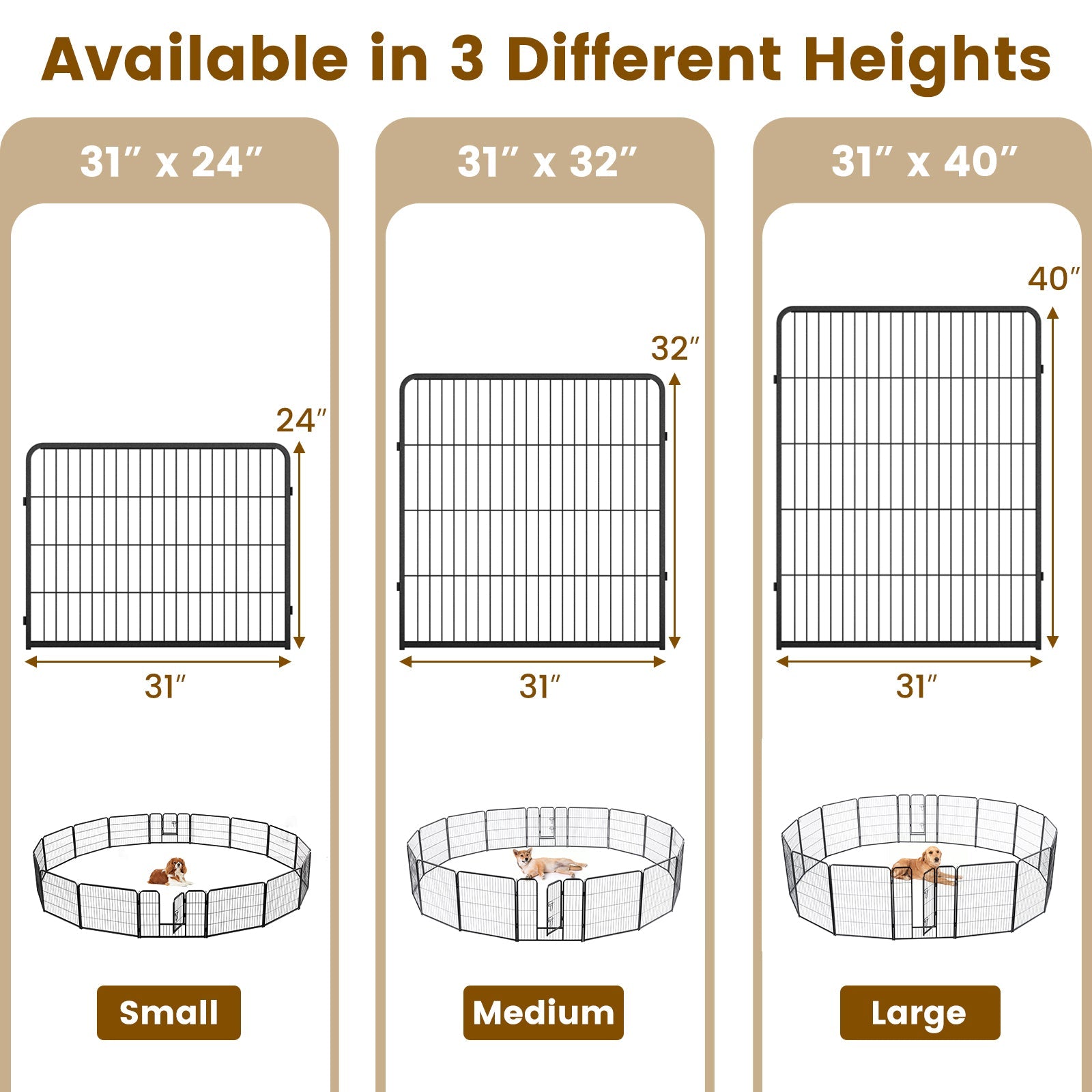 16 Panel 24/32/40 Inches Height Dog Playpen with Lock and Large Door-24 inches