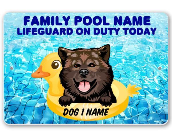 Personalized - Dogs in Pool - Metal Sign