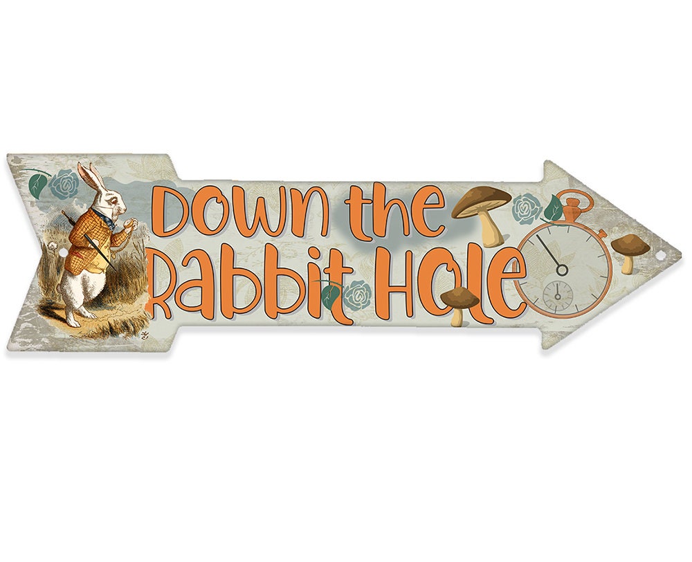 Down The Rabbit Hole - Directional Arrow - Metal Sign