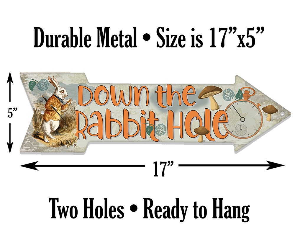 Down The Rabbit Hole - Directional Arrow - Metal Sign