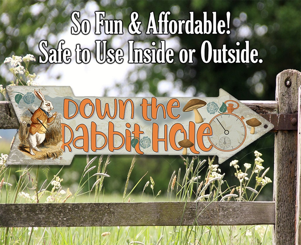 Down The Rabbit Hole - Directional Arrow - Metal Sign