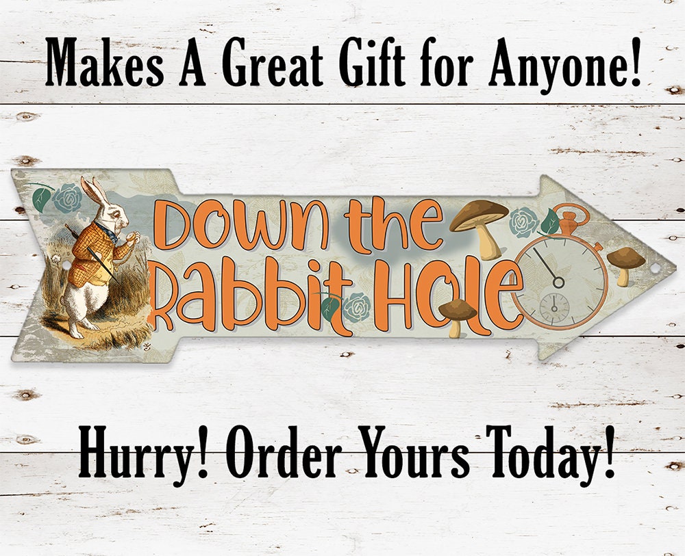 Down The Rabbit Hole - Directional Arrow - Metal Sign