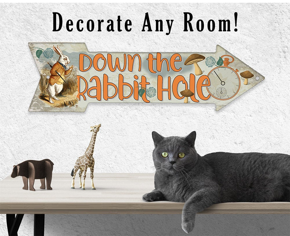 Down The Rabbit Hole - Directional Arrow - Metal Sign
