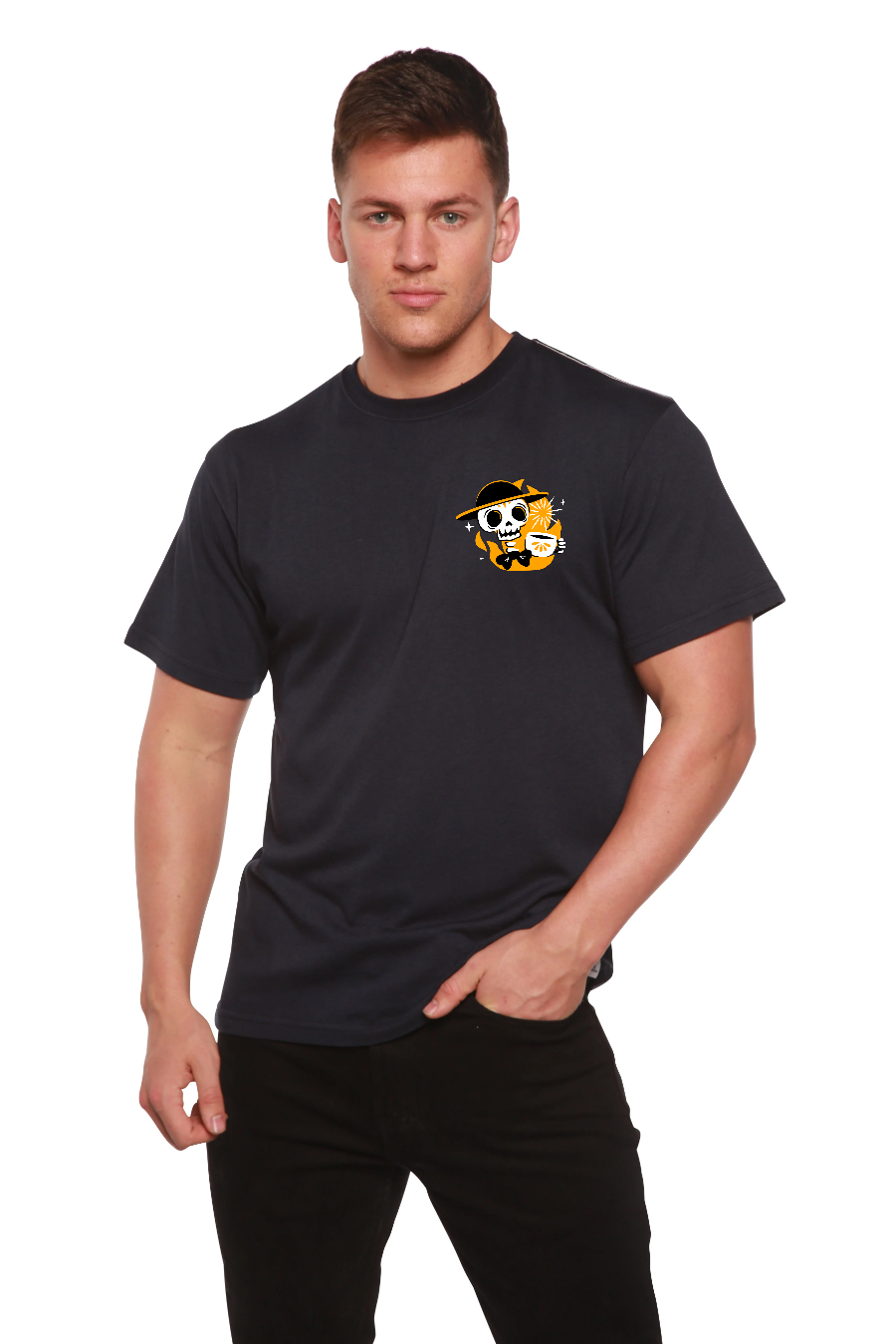 Skull with Coffee Bamboo Viscose/Organic Cotton Short Sleeve Printed T-Shirt