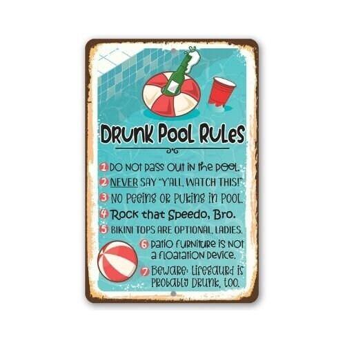 Drunk Pool Rules - Metal Sign