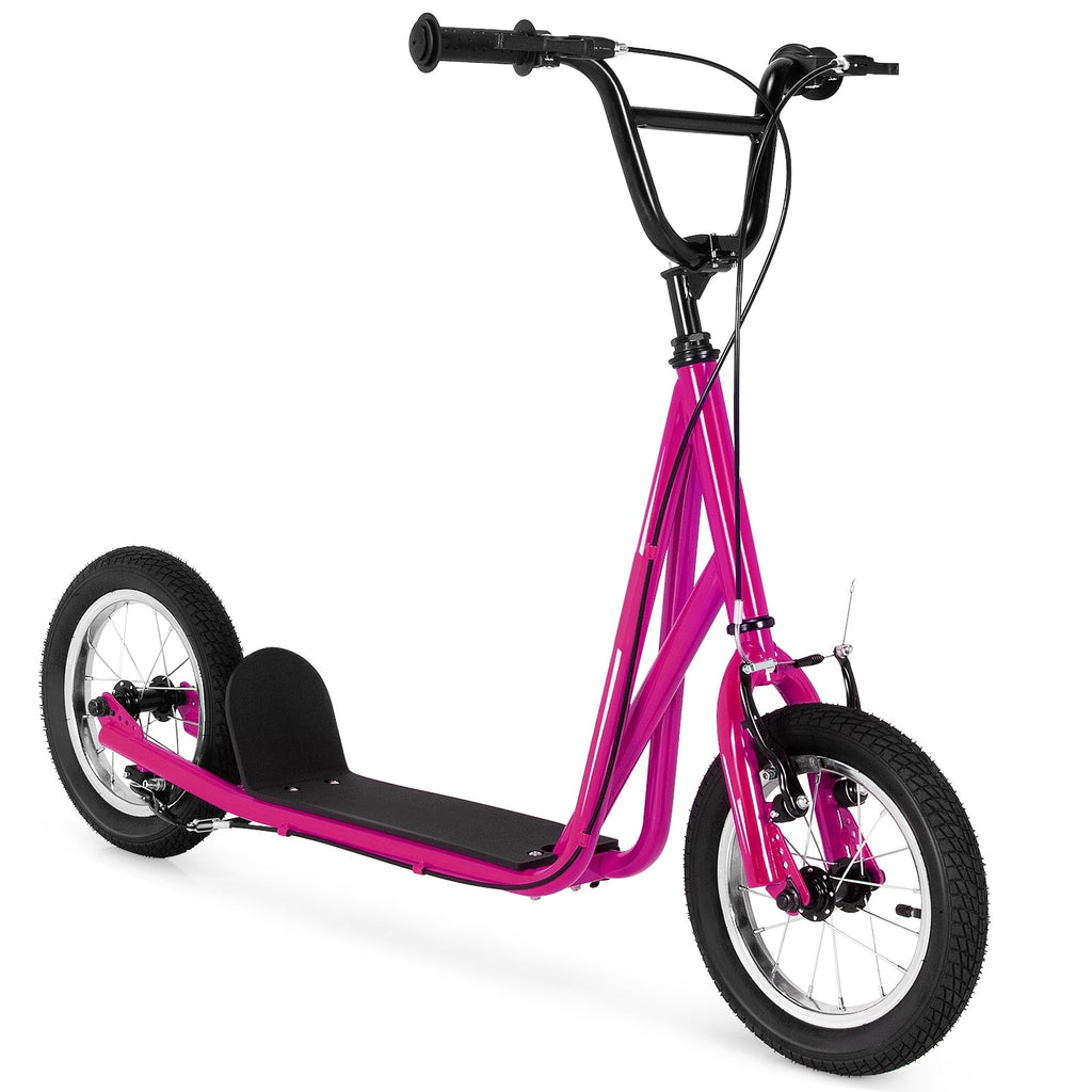 Height Adjustable Kid Kick Scooter with 12 Inch Air Filled Wheel-Pink