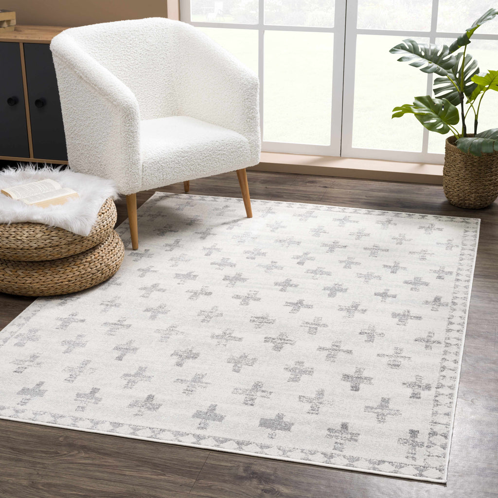 Tigris Swiss Cross Ivory&Gray Area Rug - Clearance