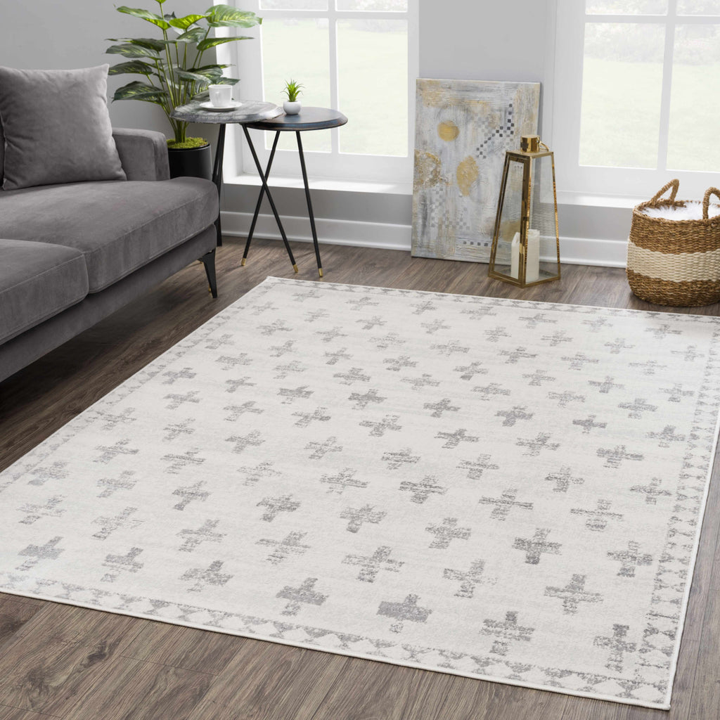 Tigris Swiss Cross Ivory&Gray Area Rug - Clearance