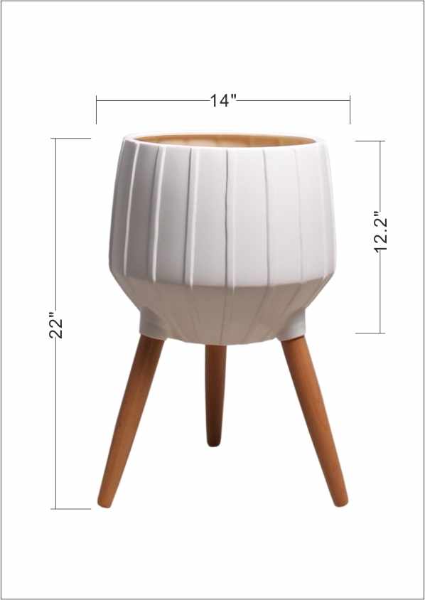 Dunguan White Ribbed Wood Outdoor Planter - Clearance