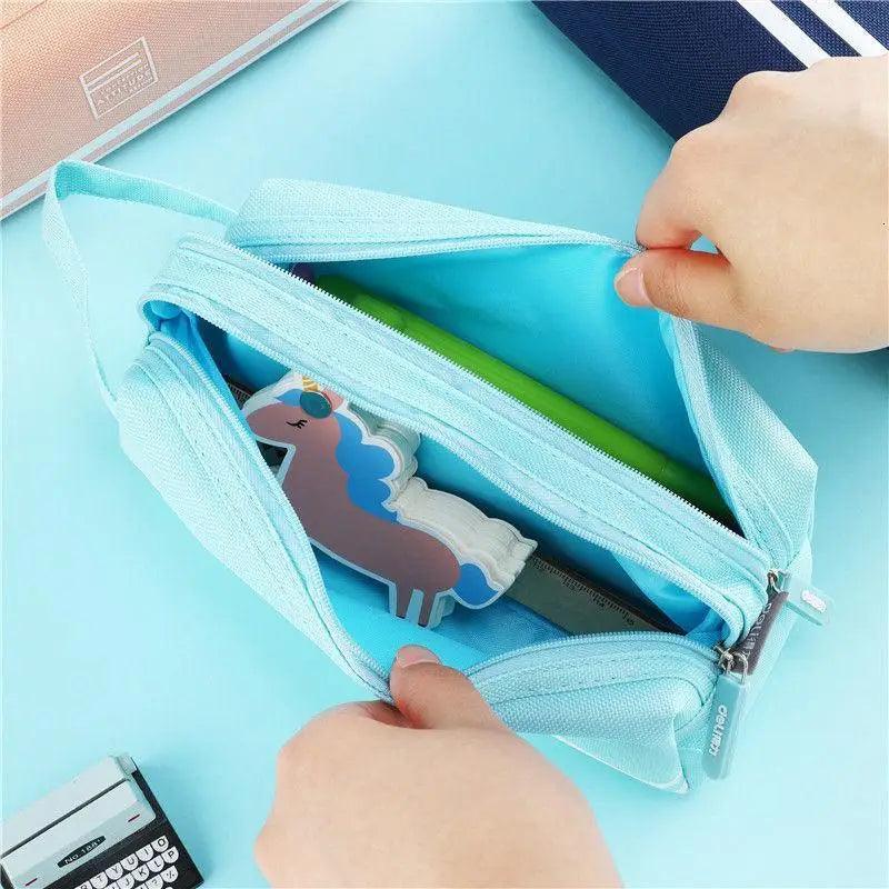 Durable Simple Large Capacity School Stationery Double Layer Case  Students Unique Design High Quality Office Handbag Pencil Case