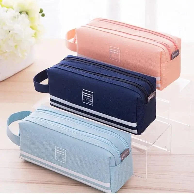 Durable Simple Large Capacity School Stationery Double Layer Case  Students Unique Design High Quality Office Handbag Pencil Case
