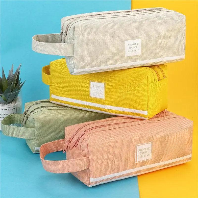 Durable Simple Large Capacity School Stationery Double Layer Case  Students Unique Design High Quality Office Handbag Pencil Case