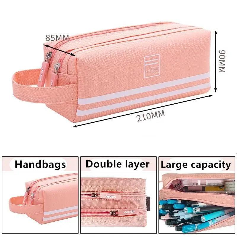 Durable Simple Large Capacity School Stationery Double Layer Case  Students Unique Design High Quality Office Handbag Pencil Case
